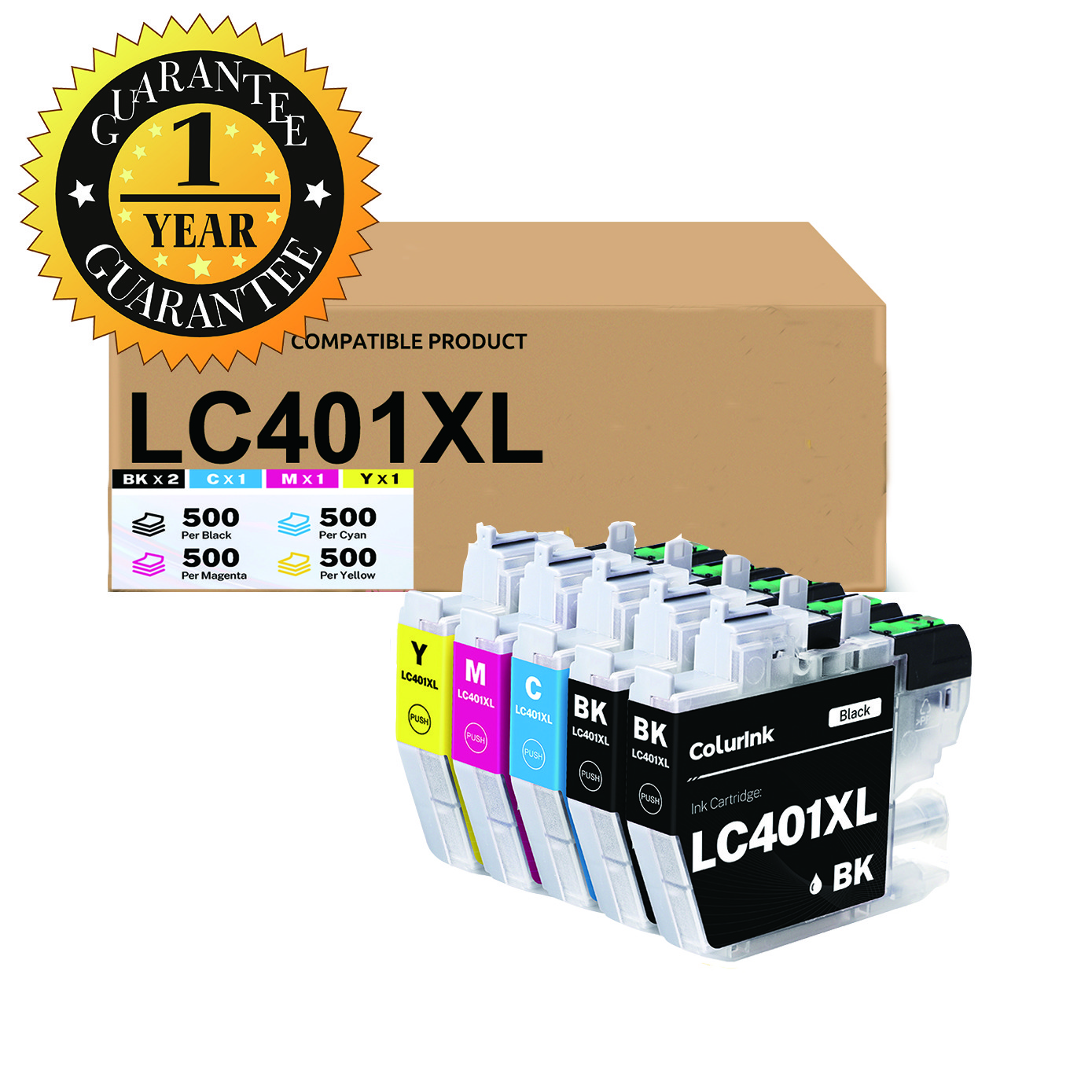 5pk LC401XL LC-401 XL Ink Cartridges with New Chip for Brother MFC-J1010DW J1170