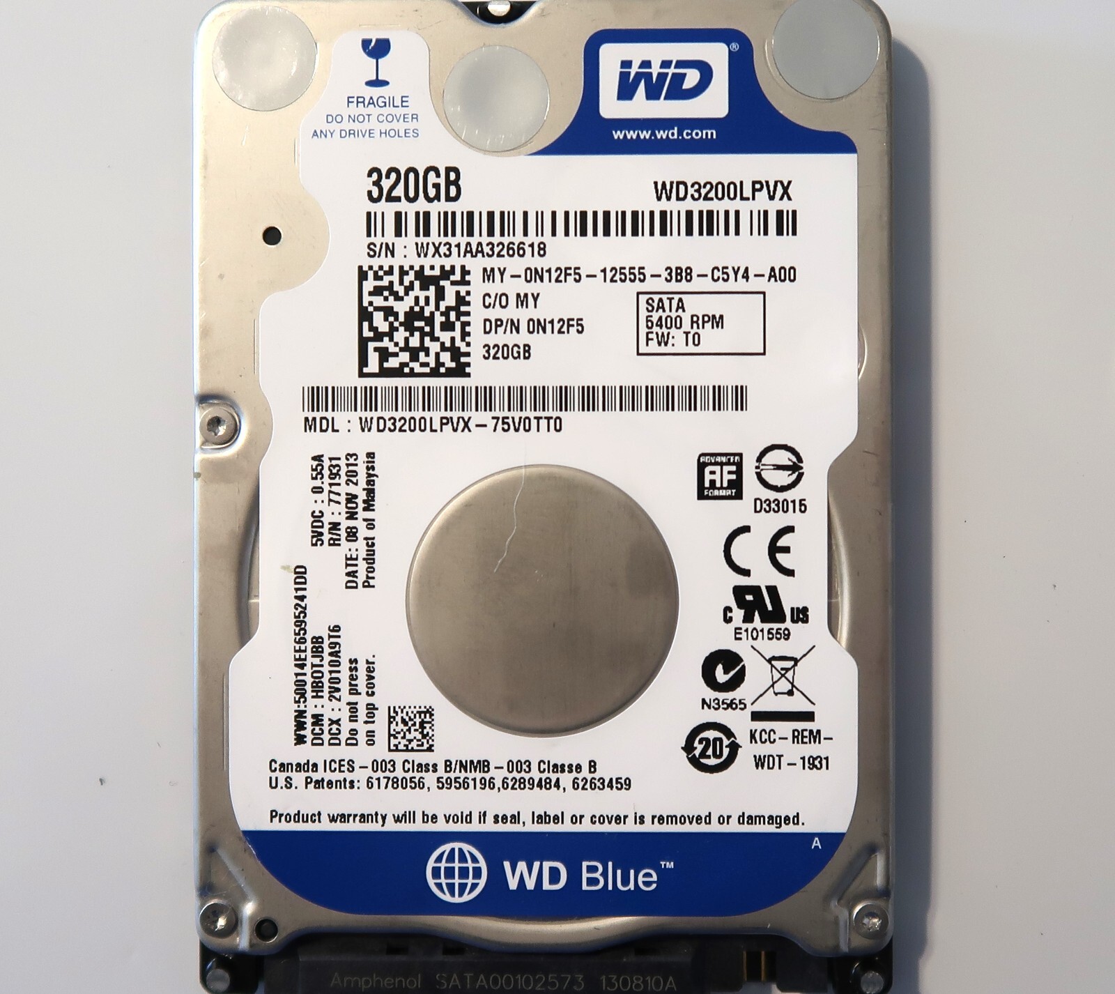 WD WD3200LPVX-75V0TT0 HB0TJBB (WX31) Malaysia 2.5" 320gb Sata HDD 11.2013