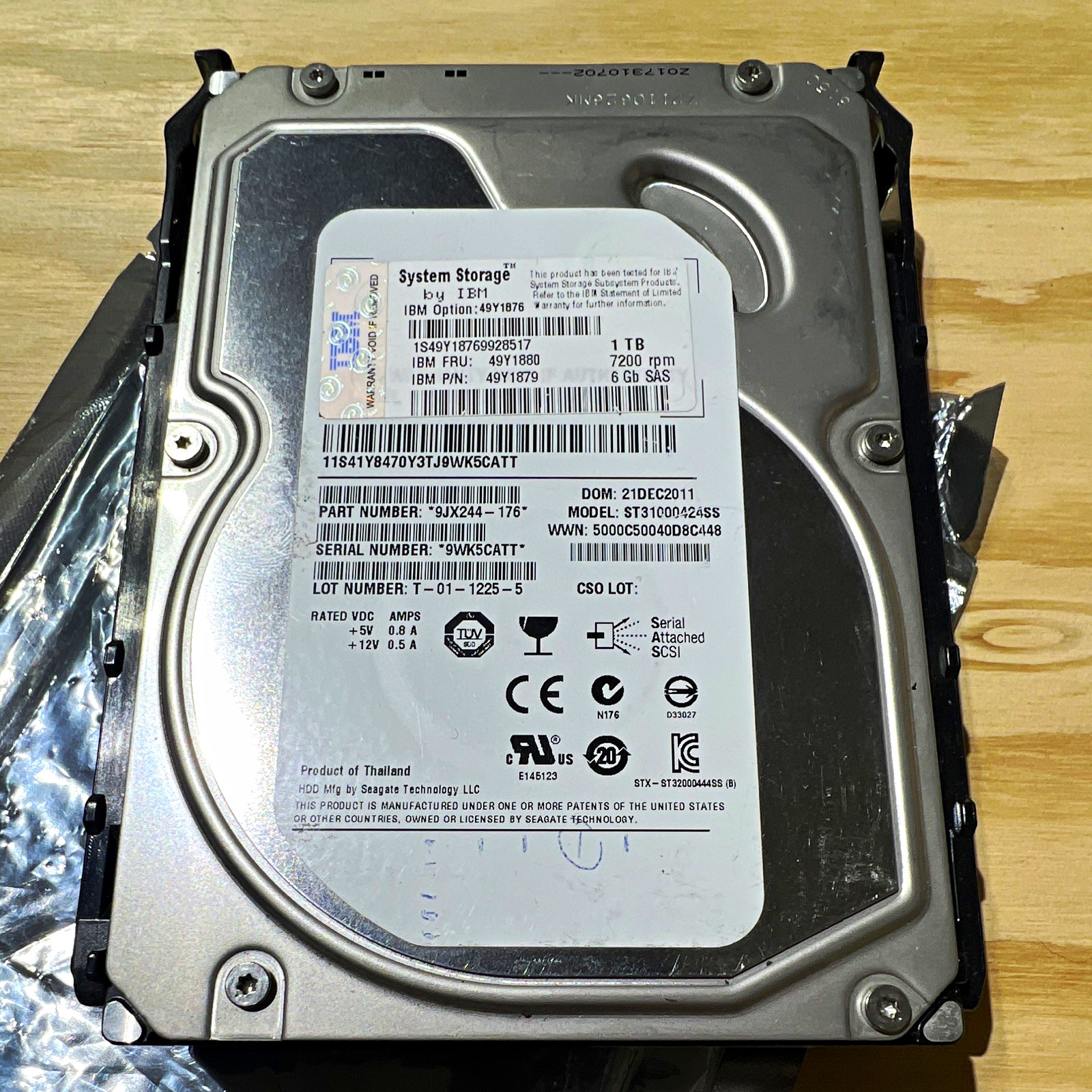 IBM System Storage 1TB 3.5in SAS 6Gb/s 7200RPM Hot Swap 64MB ST31000424SS
