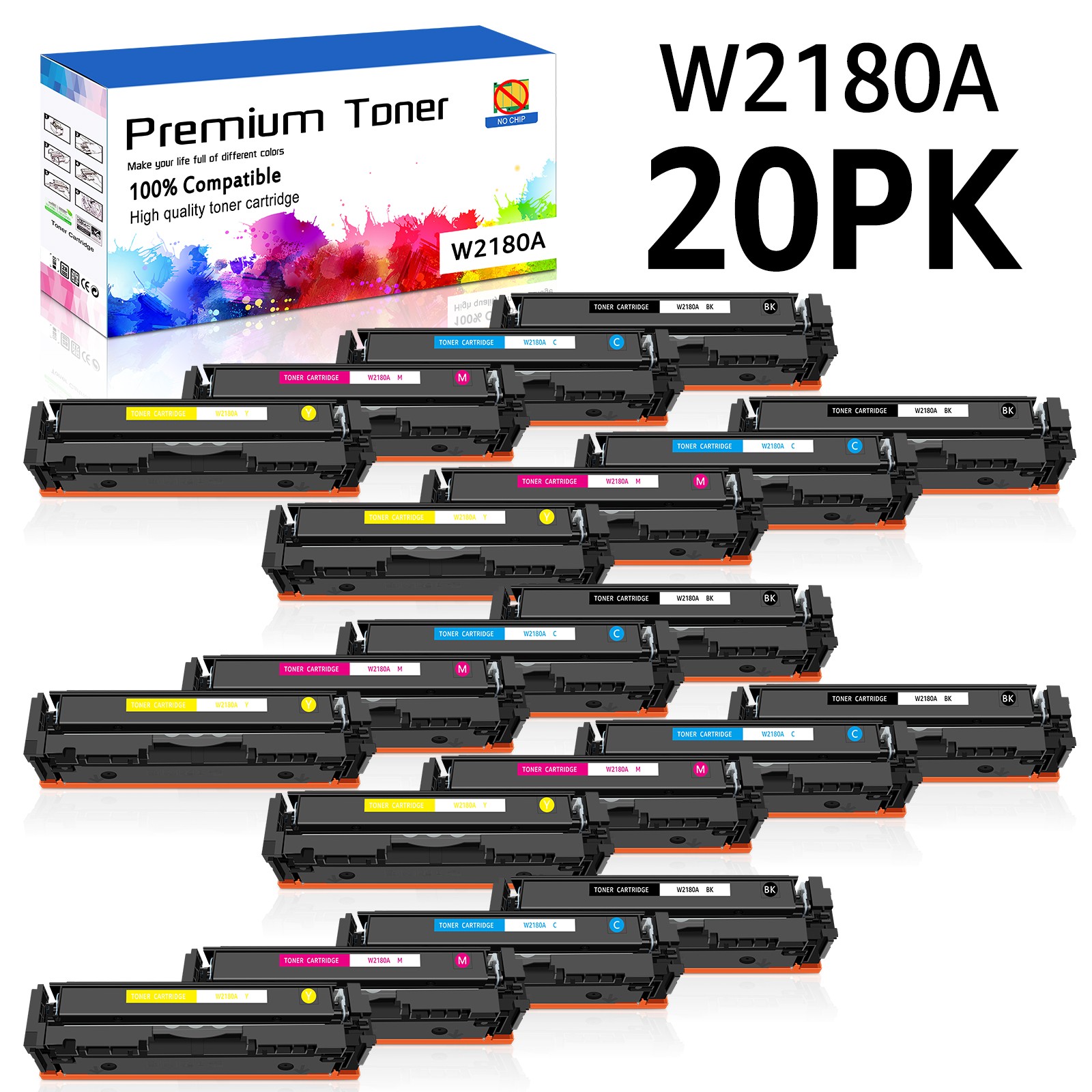 20PK W2180A Color Toner For HP Pro 3201dw MFP 3301fdw 3301sdw 3301cdw - NO CHIP