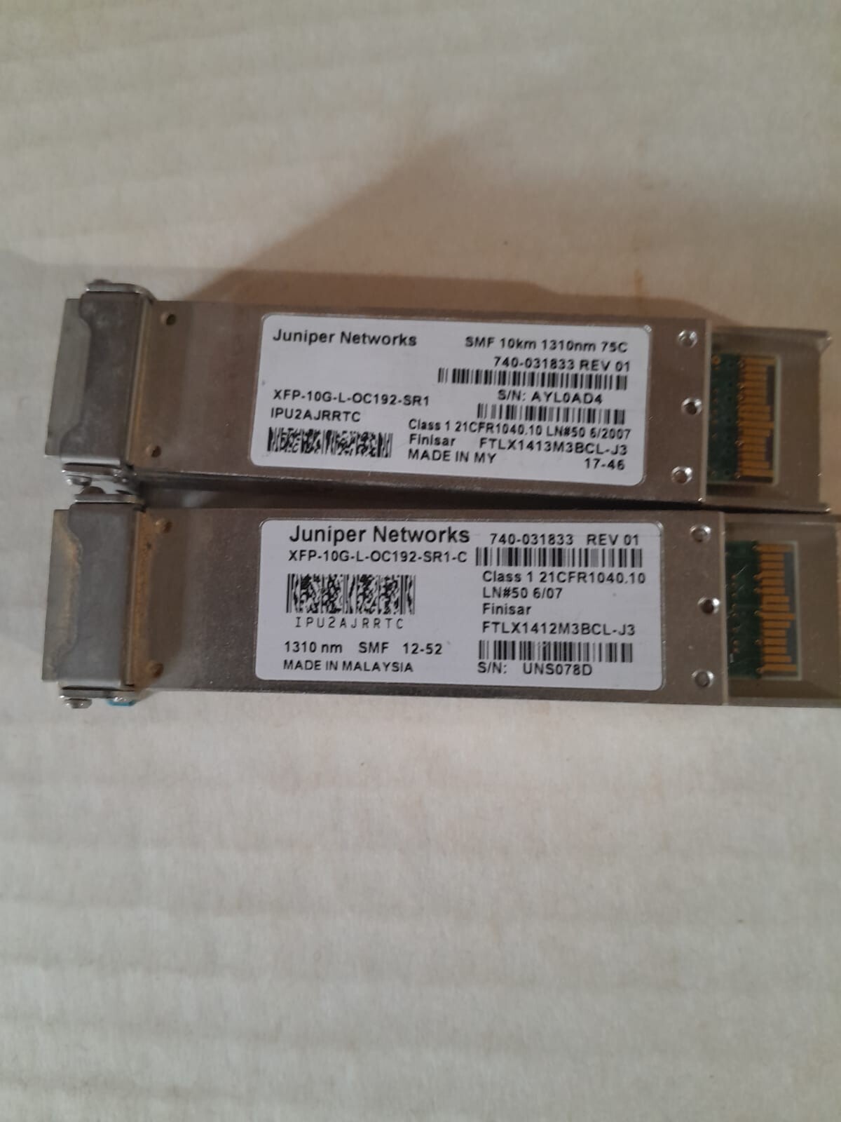 Juniper 740-031833 XFP-10G-L-OC192-SR1-C 1310nm 10km SMF IPU2AJRRTC