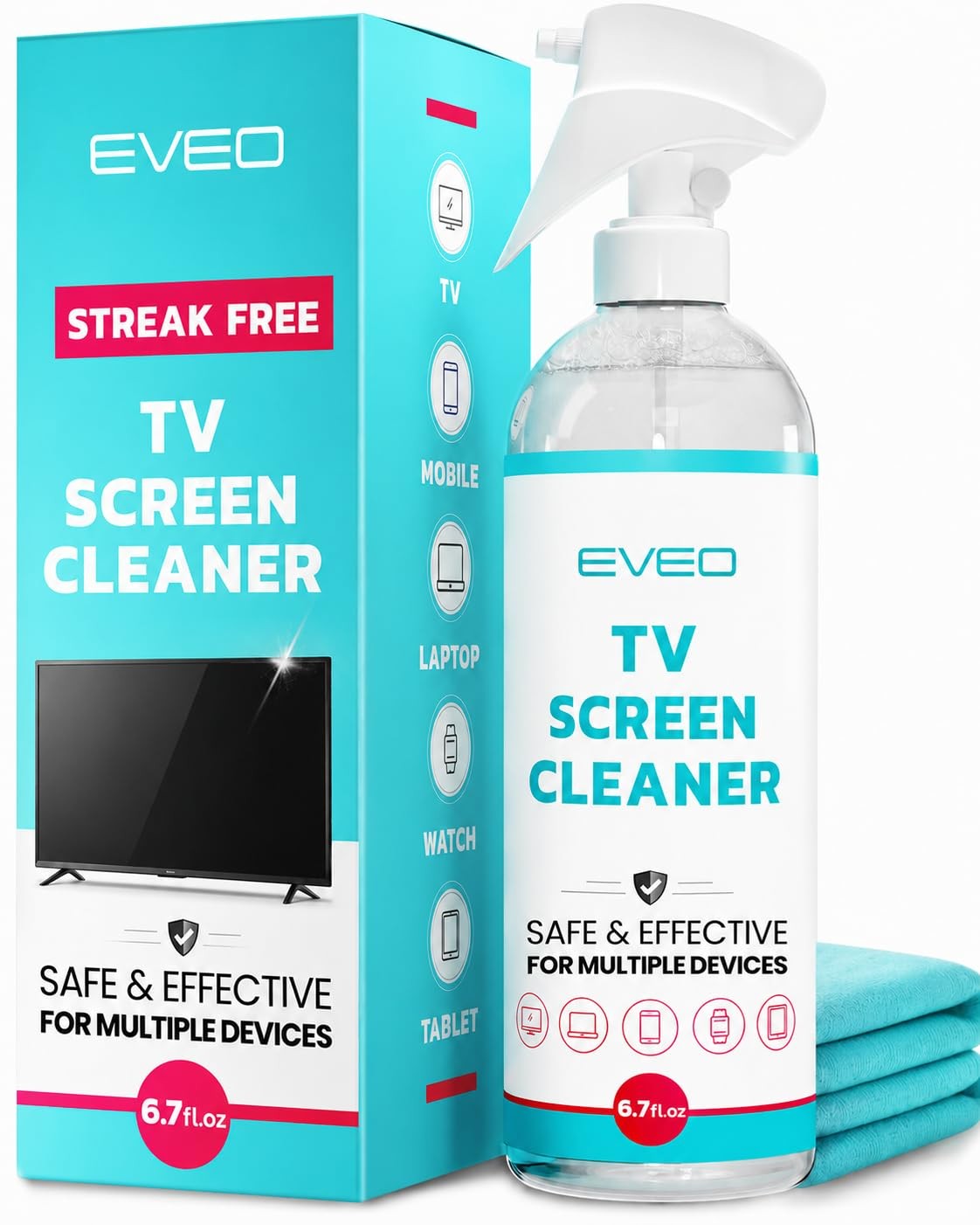 EVEO® TV Screen Cleaner Spray (Streak-Free) TV Screen Cleaner for Smart TV, LCD,