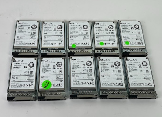Lot of 10 Dell EMC H07XR WUSTR6480ASS200 800GB SAS 12Gbps SSD in Tray