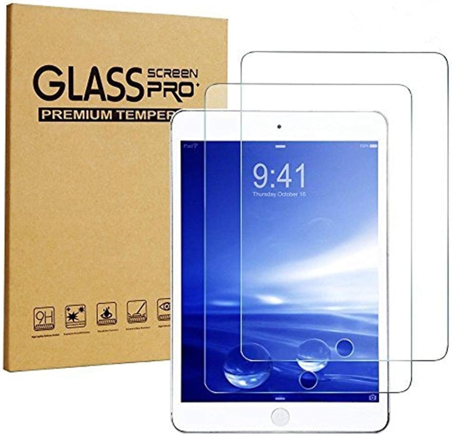 2-Pack Clear Tempered Glass Screen Protector for iPad Mini 4, Bubble Free