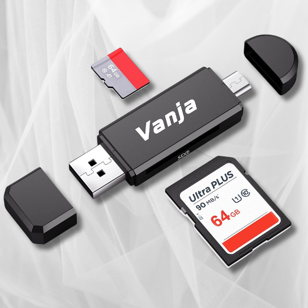 Vanja Micro USB OTG Adapter and USB 2.0 Portable Memory Card Reader for SD-3C