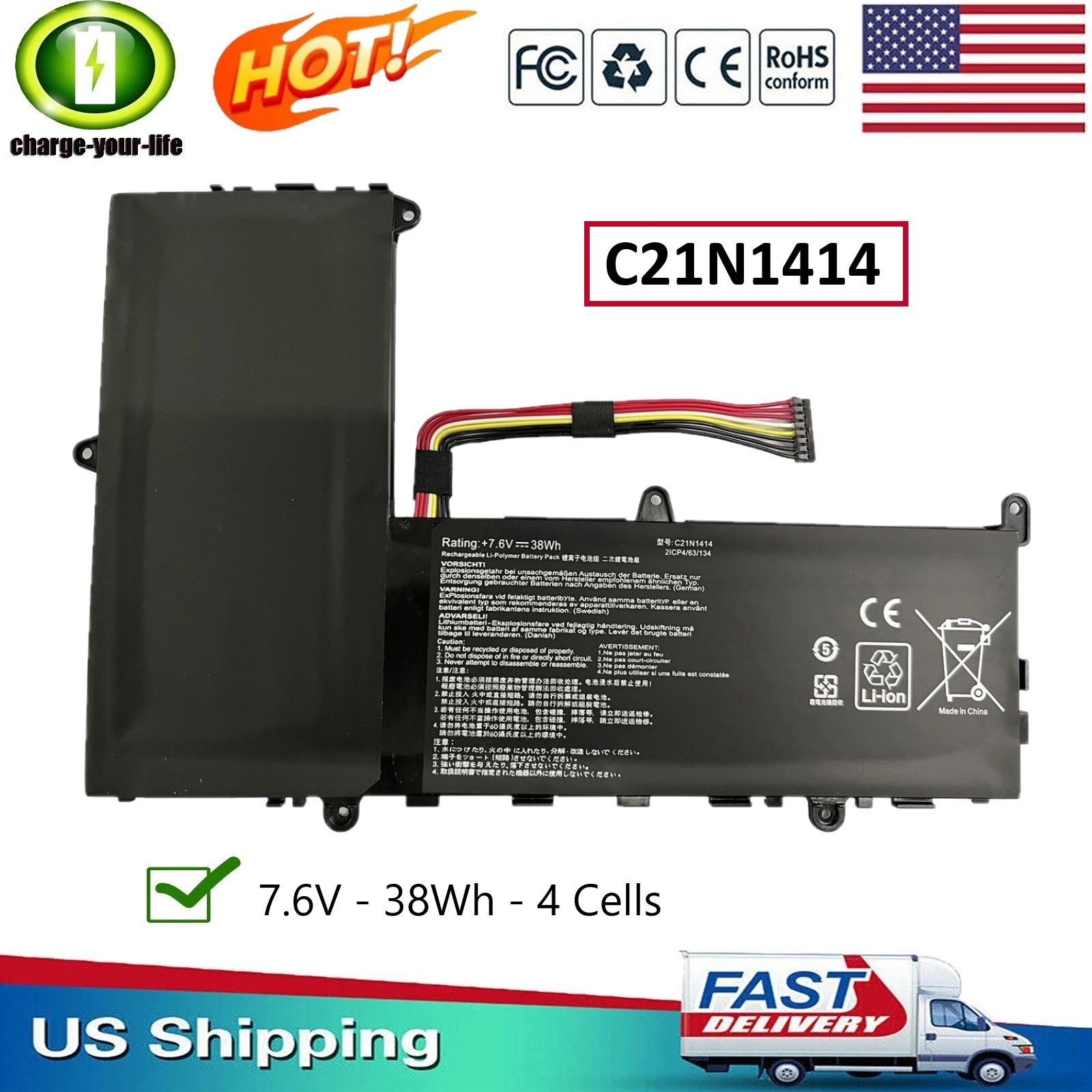 ✅New C21N1414 Battery for ASUS EeeBook X205T X205TA X205TA-BING-FD015B C21PQ91