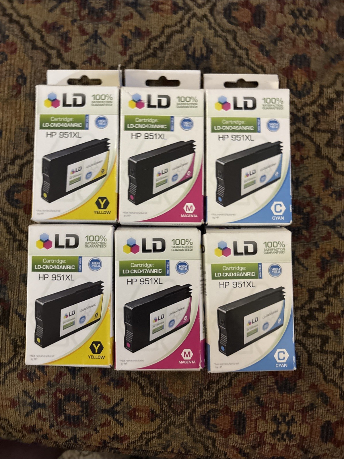 Three (6) LD Brand Printer Ink Cartridges - Replaces HP951XL Cyan Magenta Yellow