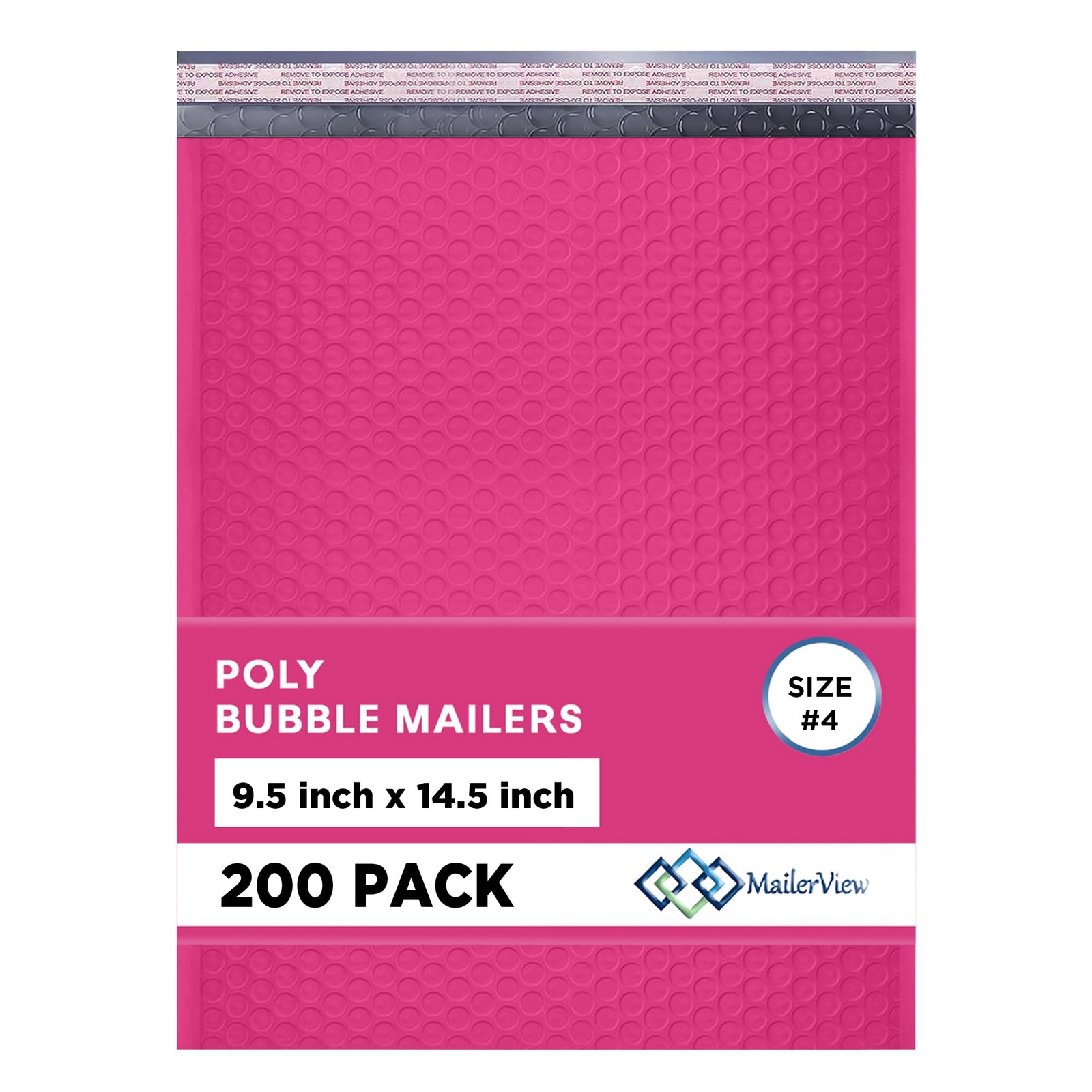 Hot Pink Bubble Mailers 9.5x14.5 Poly Padded Envelopes #4, 200 Pack