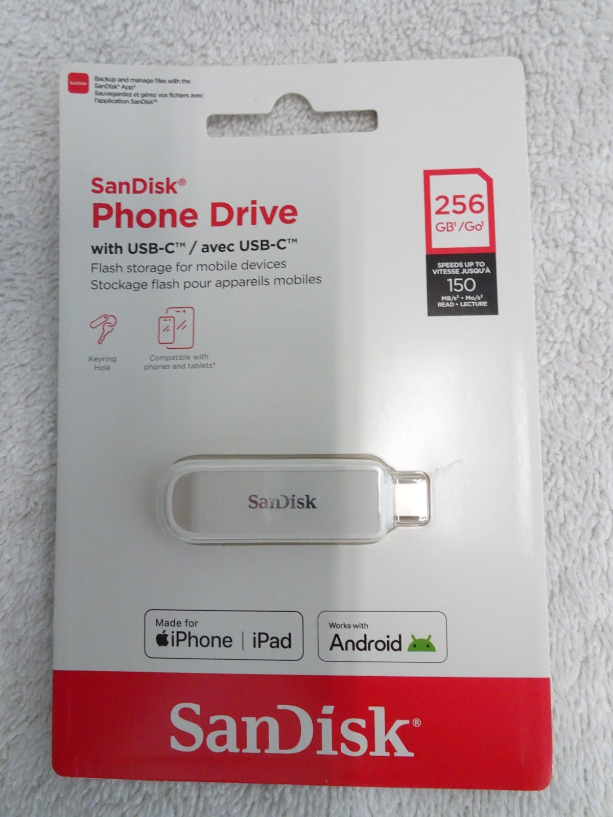 SanDisk - Phone Drive 256GB USB Type-C - Artic White New