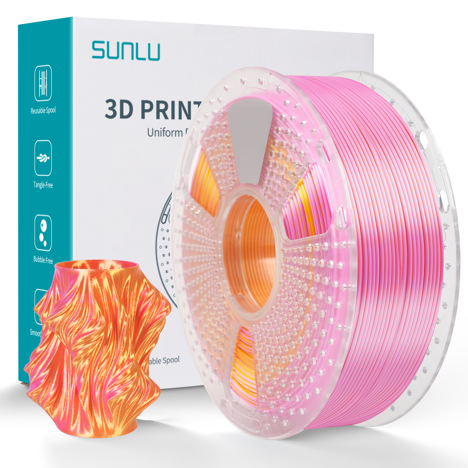 SUNLU Silk Textures PLA+ 3D Printer Filament Dual/Triple Color 1KG 1.75mm Smooth