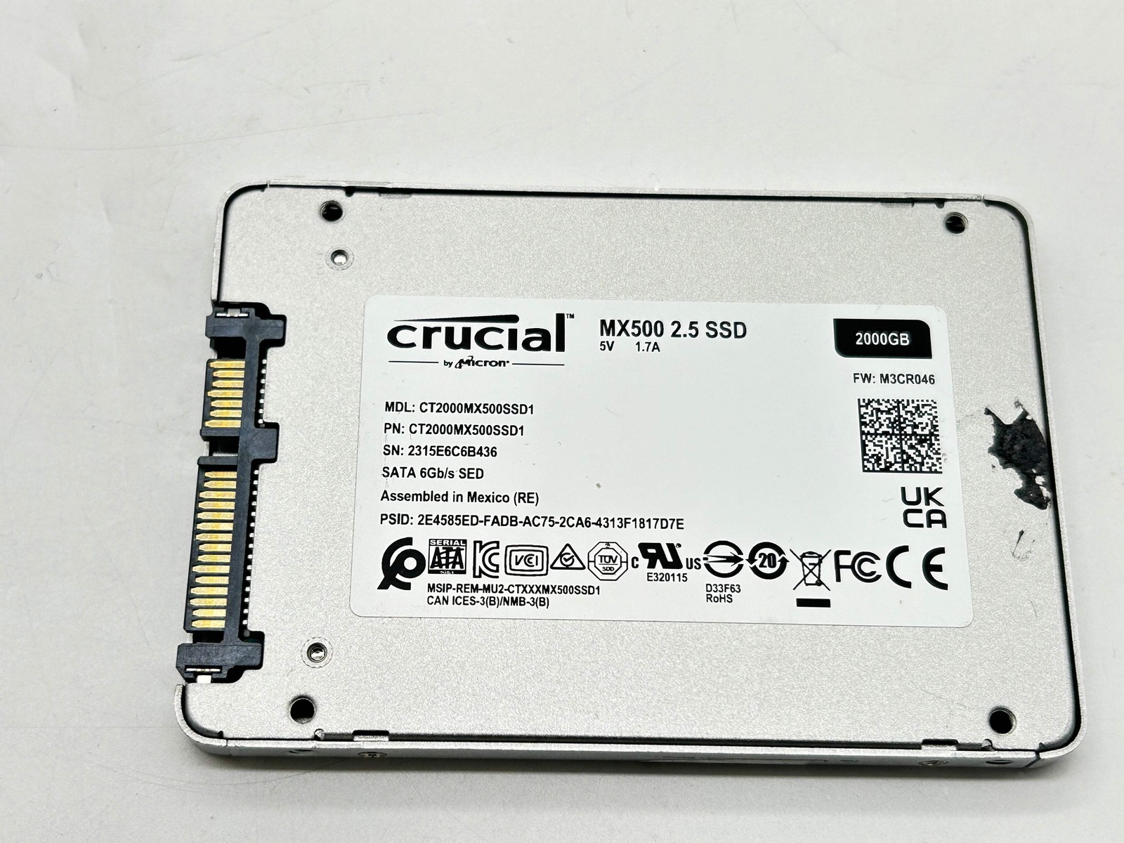 Crucial MX500 2TB 2.5-inch SATA III Internal SSD CT2000MX500SSD1 — (30% Health)