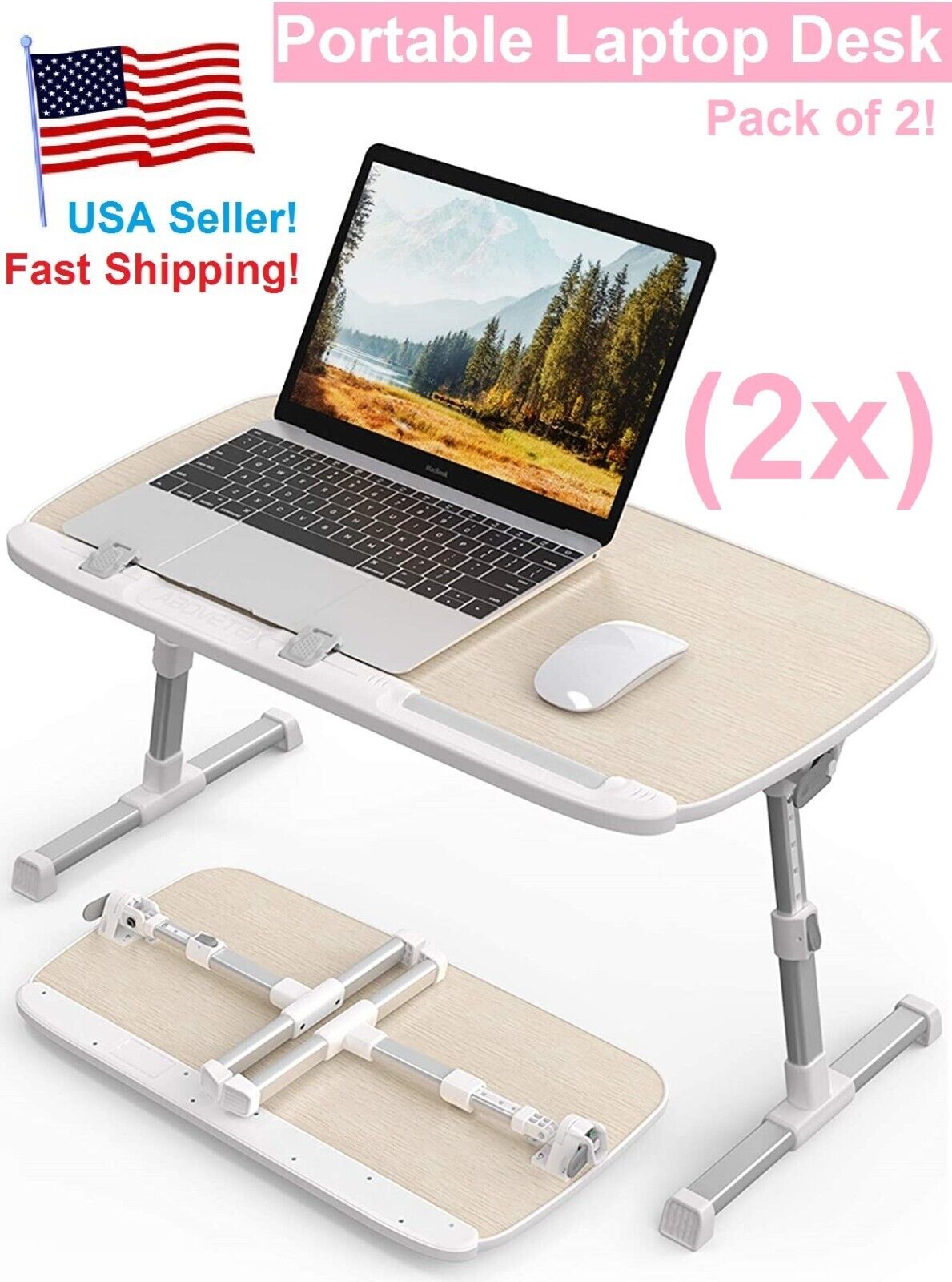 Pack of 2 Folding Laptop Desk Portable Lap Tray Notebook Ergonomic Bed Sofa