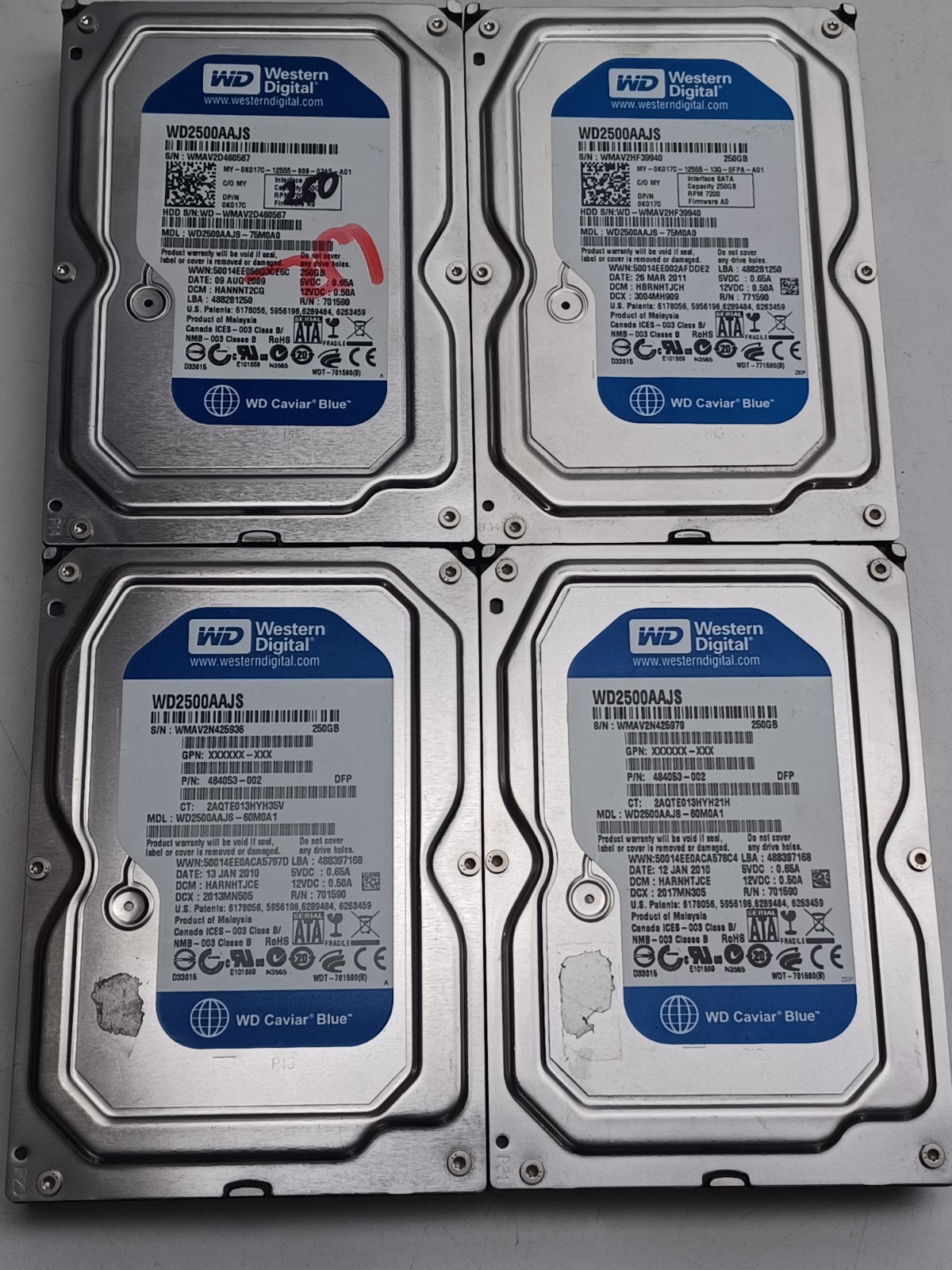 Lot of 4 Western Digital WD2500AAJS 250GB HDD Hard Drive