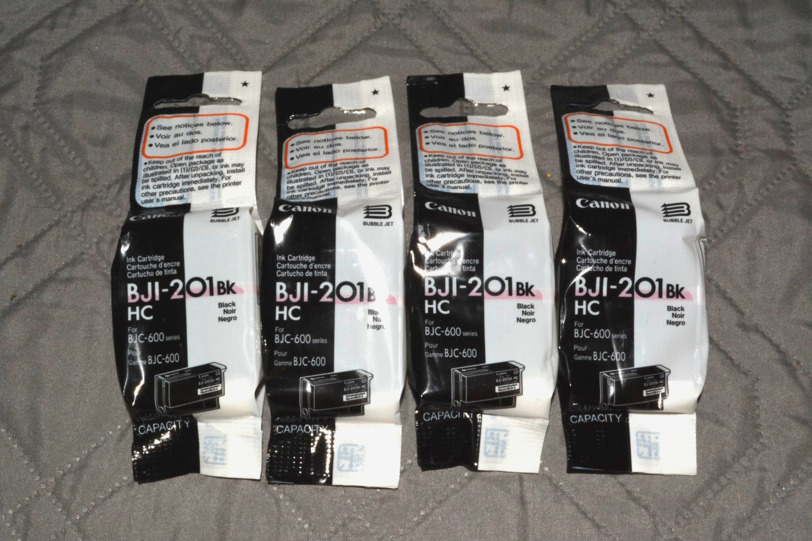 Lot of 4 Canon BJI-201Bk HC Black Ink Cartridges Bubble Jet BJC-600 Series NOS