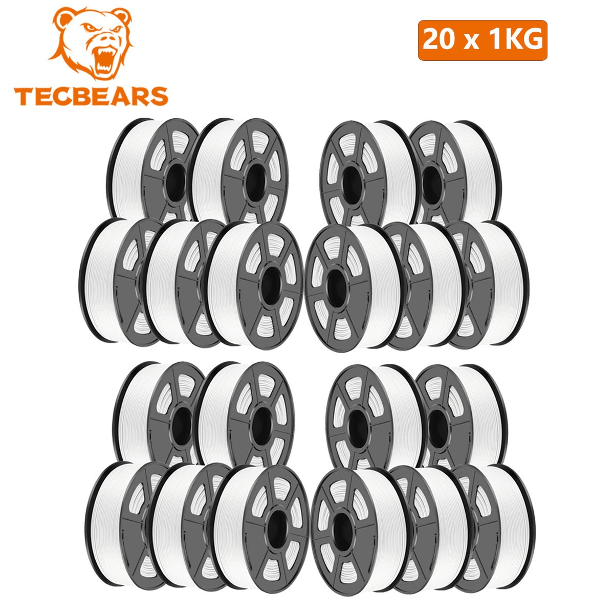 TECBEARS 20KG PETG High Speed Matte White 600mm/s 3D Printer Filament 1.75mm