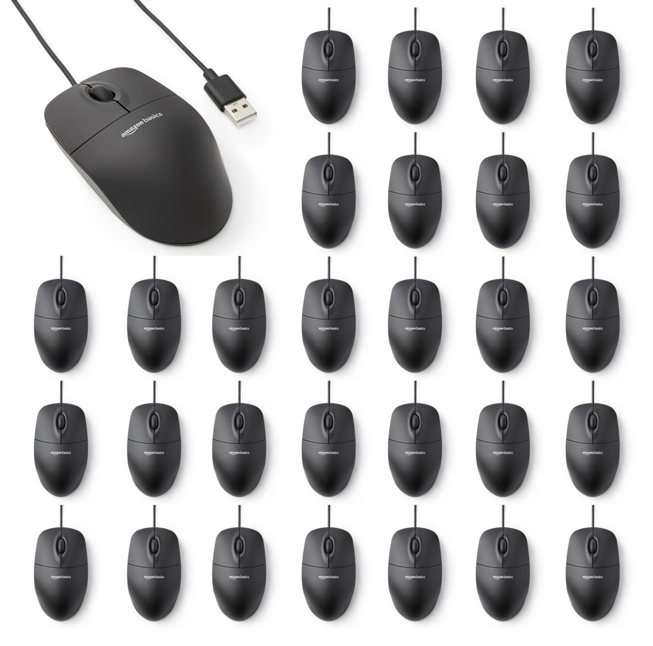 NEW IN BOXES: 25 Amazon Basics Wired Mouse - $75 (retails for $6.99 each)