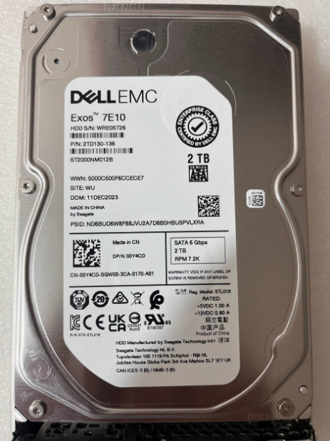 DELL 0Y4CD 00Y4CD 3.5" 2TB 7.2kK 6Gb/s 2TB SATA Hard Drive