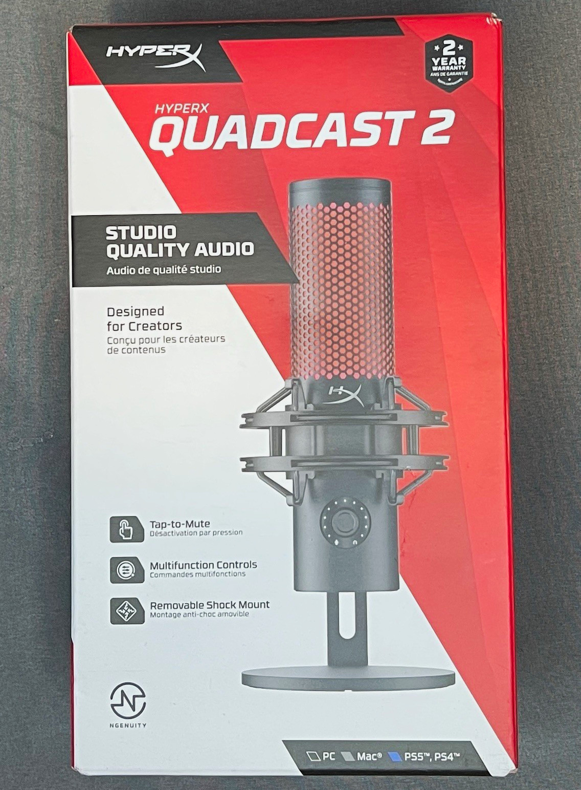 HyperX QuadCast 2 USB-C Condenser Mic Tap-to-Mute Red Lighting Black/Red
