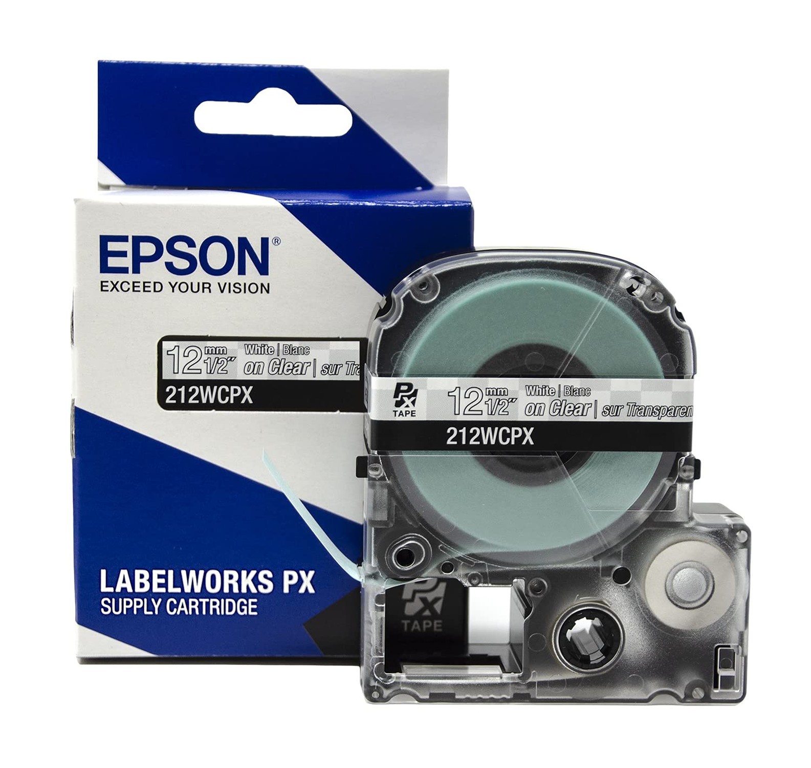 Epson LABELWORKS 212WCPX Genuine PET (Polyester) Tape Cartridge - White on Cl...