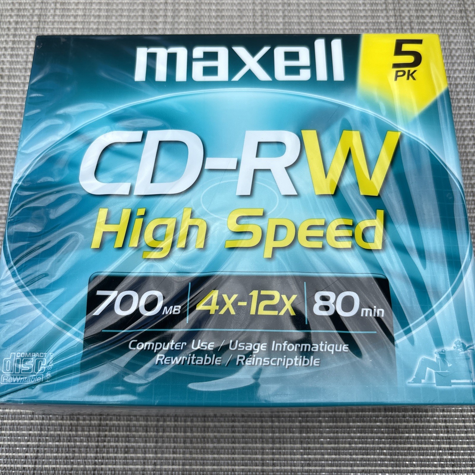 Maxwell 5 Pack High Speed Blank CD-RW 4x  700MB/Mo 80 Minutes with Cases Sealed