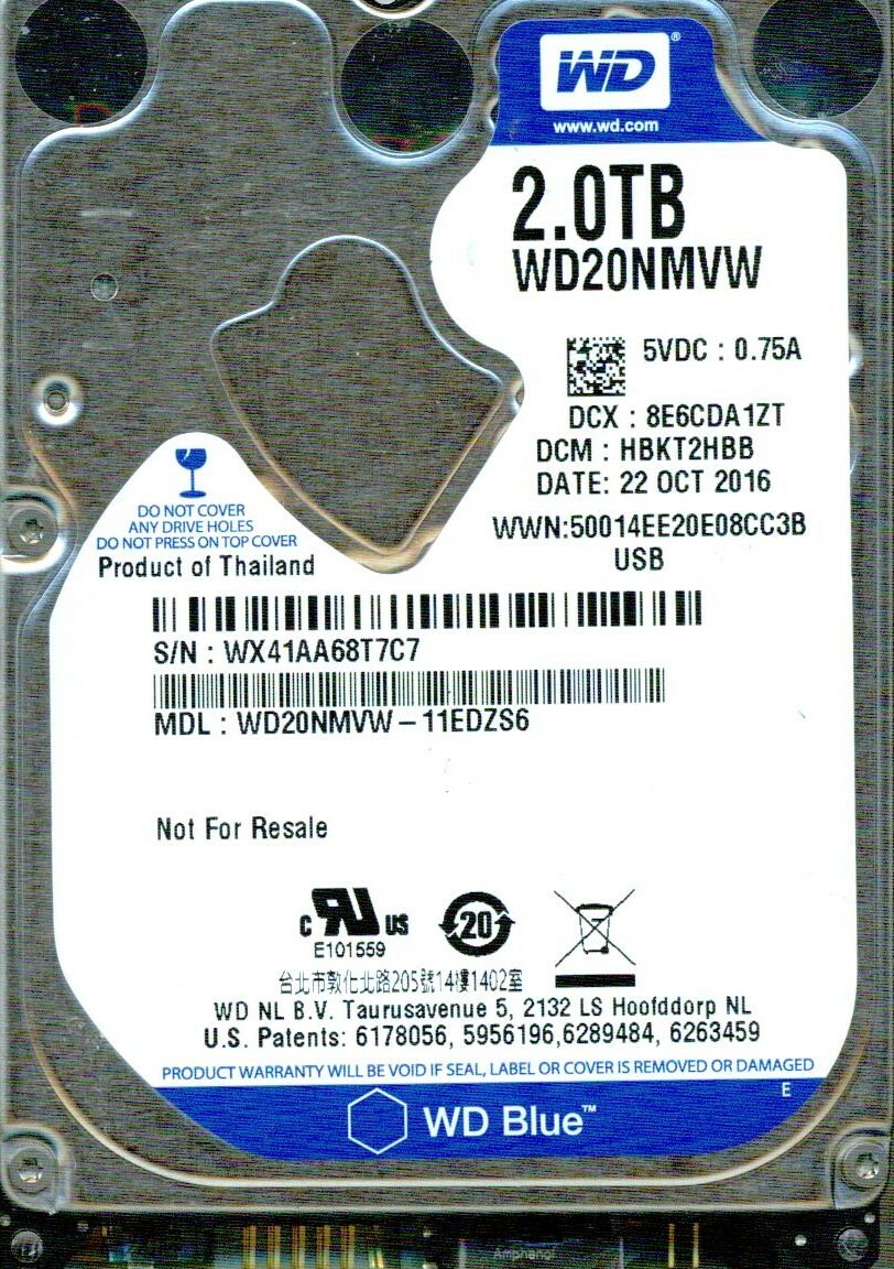 WD20NMVW-11EDZS6,  DCM: HBKT2HBB  WD 2TB, USB 3.0  WX41 OCT 2016