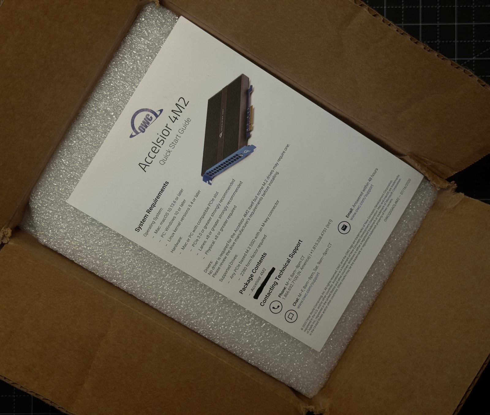 OWC Accelsior 4M2 PCIe NVME drive holder 2280 Form Factor SEALED, Open Box