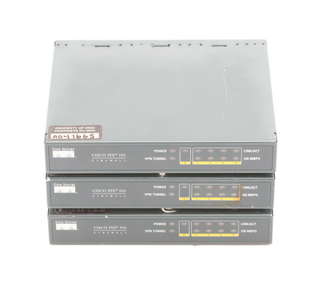 Lot Of 3 Cisco Pix 501 4-port 10/100 Lan Firewall Security Appliance 3des-aes