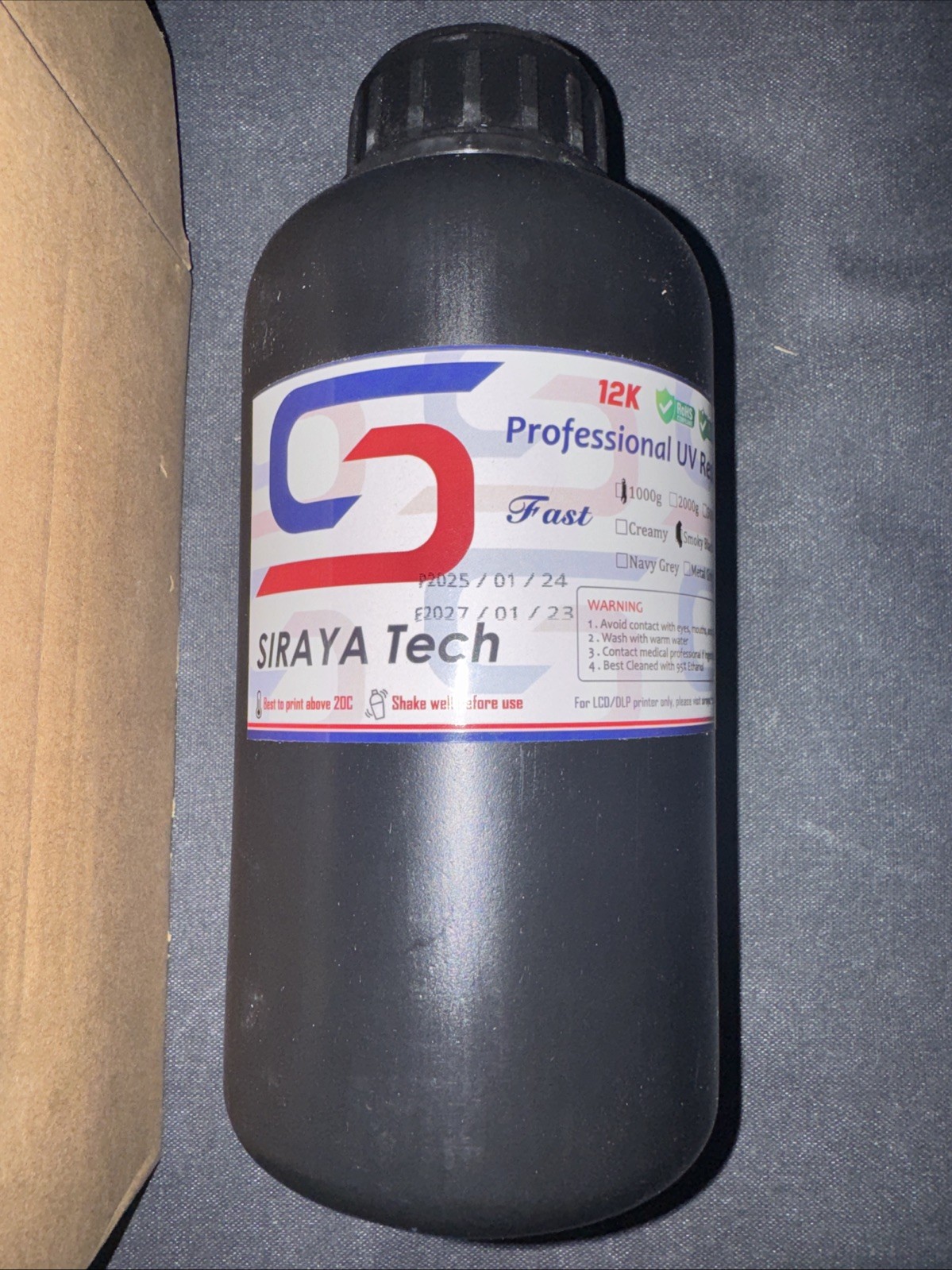 Siraya Tech Fast 3D Printer 1kg Professional UV-Curing Resin Smokey Black Sealed