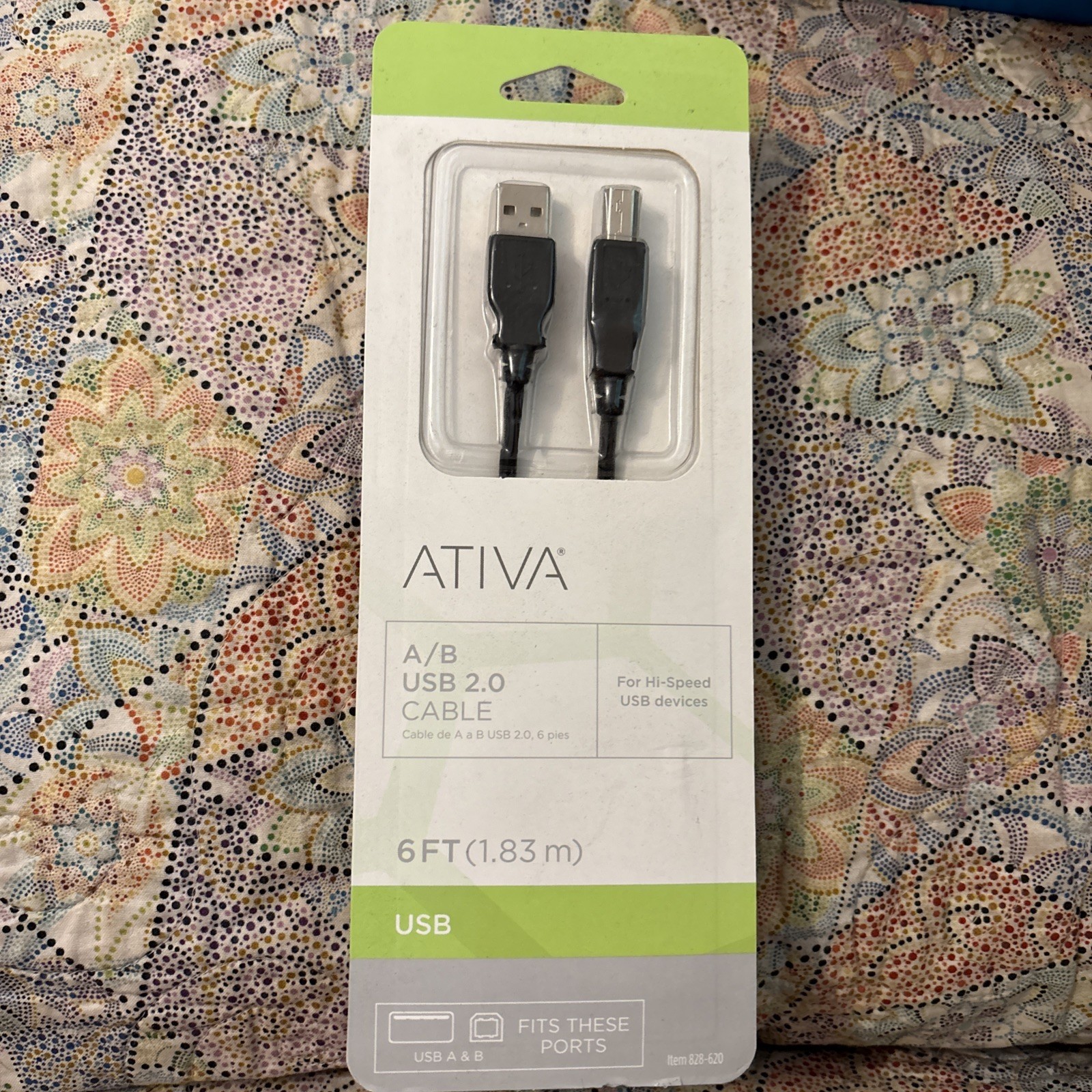 Ativa 2.0 A/B Cable USB 2.0 6 Ft  Sealed Item 828-620 For High-Speed USB Devices