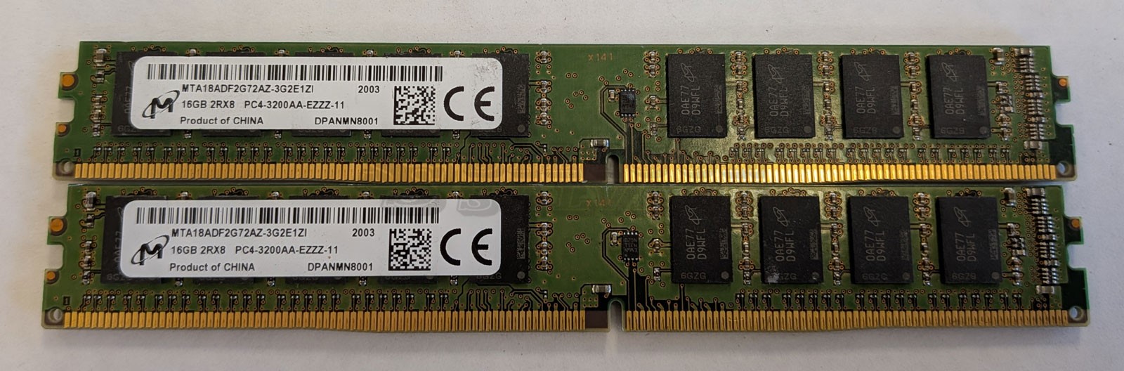 Micron 2 x 16GB PC4-3200AA-E MTA18ADF2G72AZ-3G2E1ZI ECC Unbuffered Memory