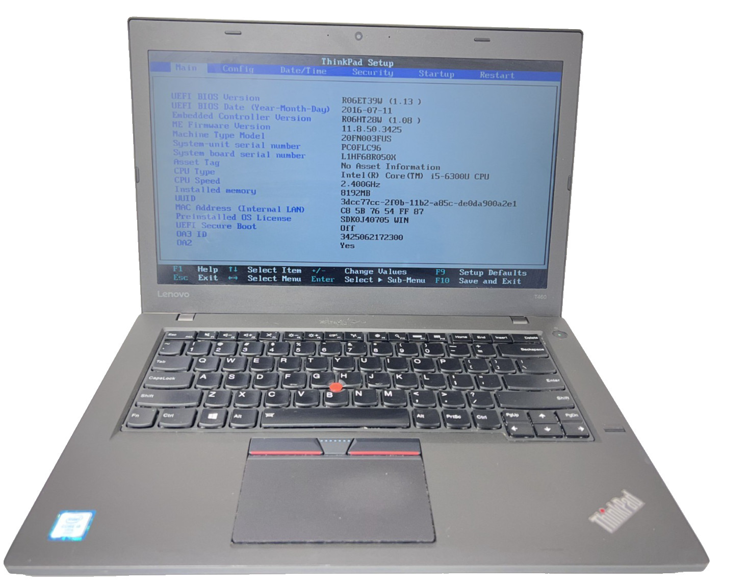 Lenovo ThinkPad T460 14" FHD TouchScreen i5-6300U 8GB RAM 256GB SSD NO OS