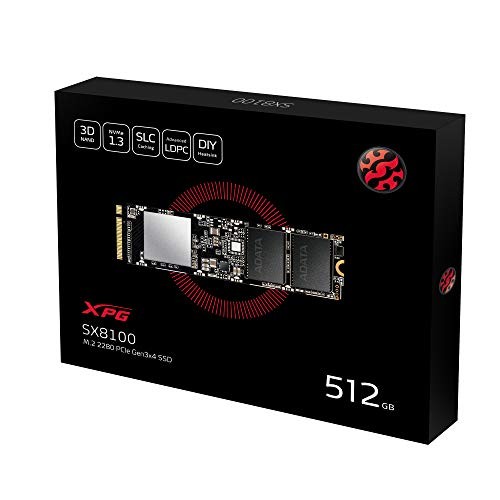 ADATA XPG SX8100 512GB 3D NAND NVME GEN3X4 PCIE M.2 2280 SOLID STATE -  BLACK