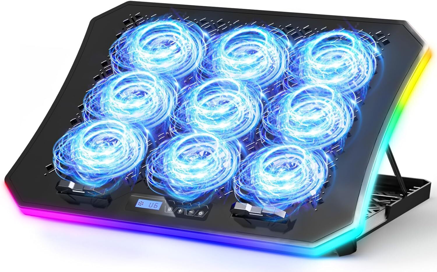 KeiBn Upgraded Gaming Laptop Cooler Pad with 9 Quiet RGB Fans, K9-Blue, Blue 