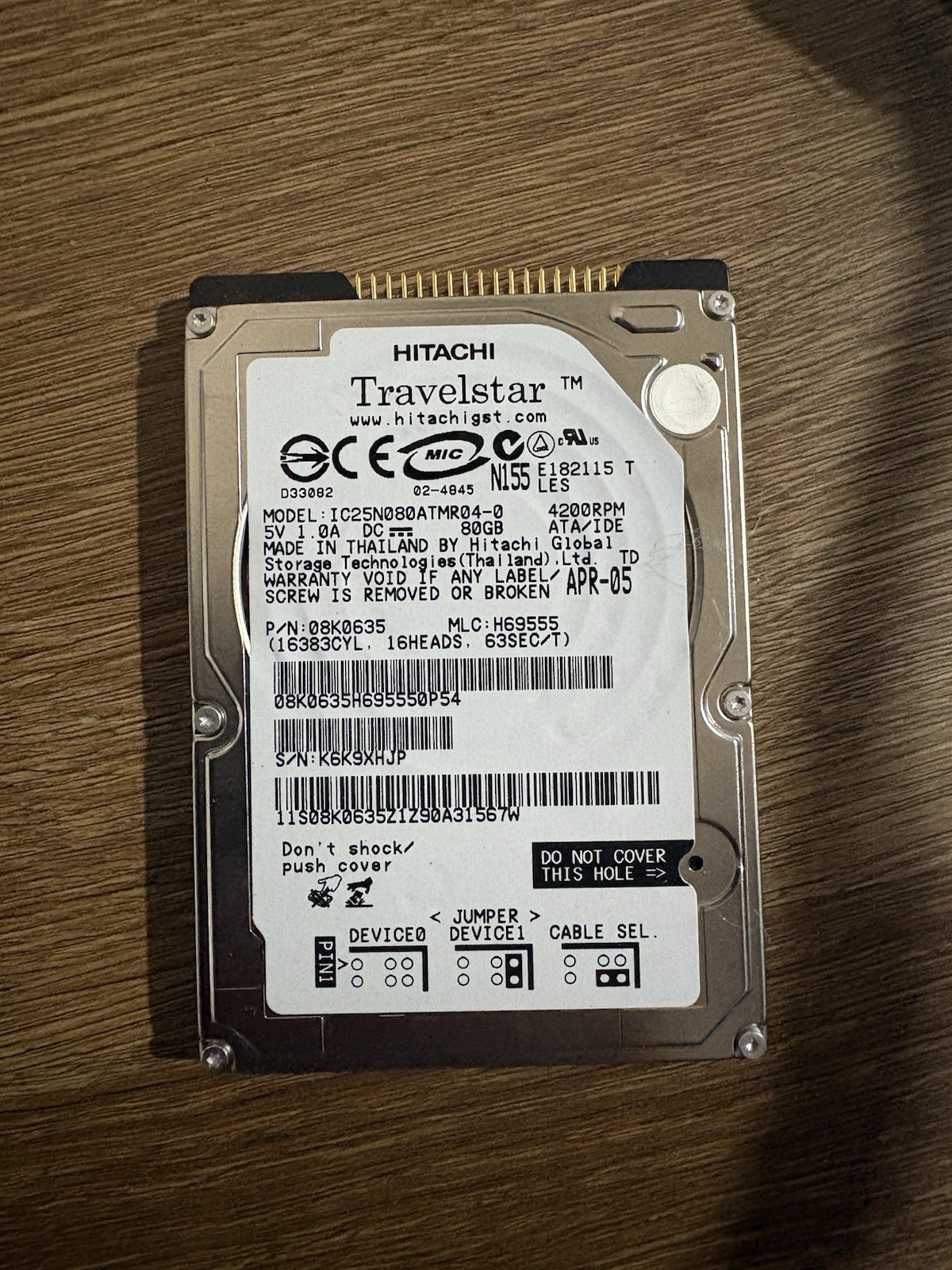Hitachi Travelstar IC25N080ATMR04-0 80GB 4200RPM 2.5" PATA/IDE 8MB Hard Drive