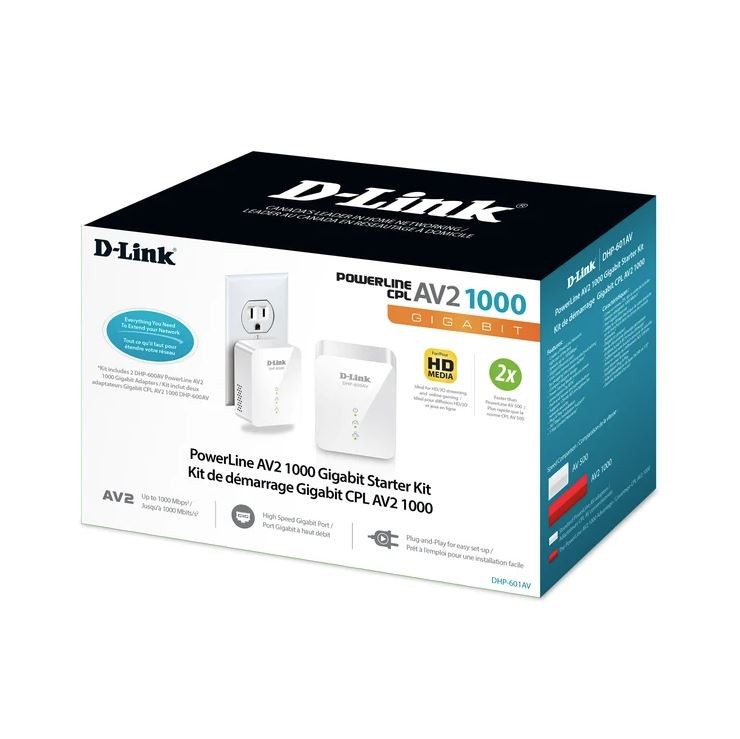 D-Link DHP-601AV AV2 1000 Powerline Starter Kit 2 Adapters OPEN BOX