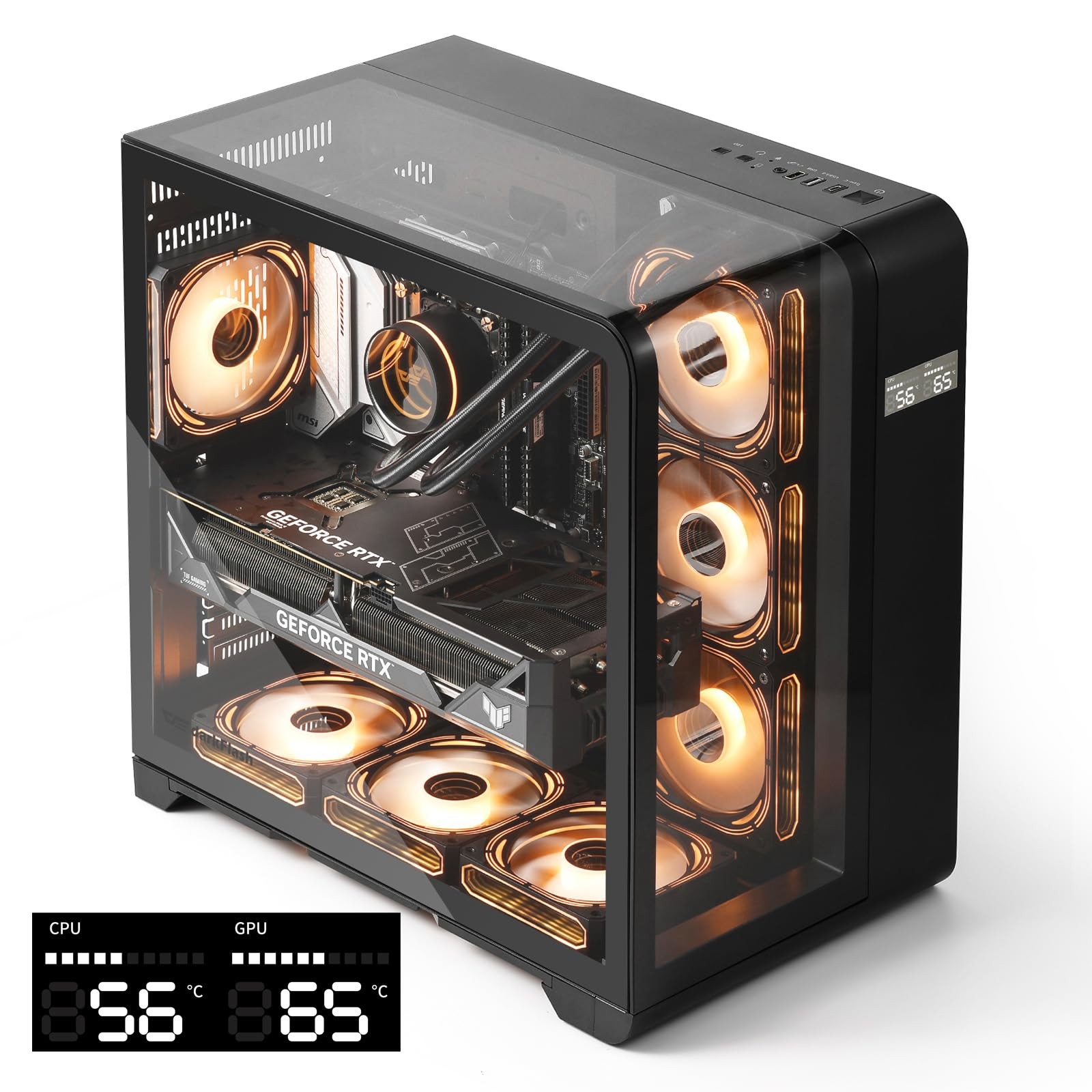 darkFlash ATX Mid-Tower PC Case with Screen, Three Side Glass, Curved Black