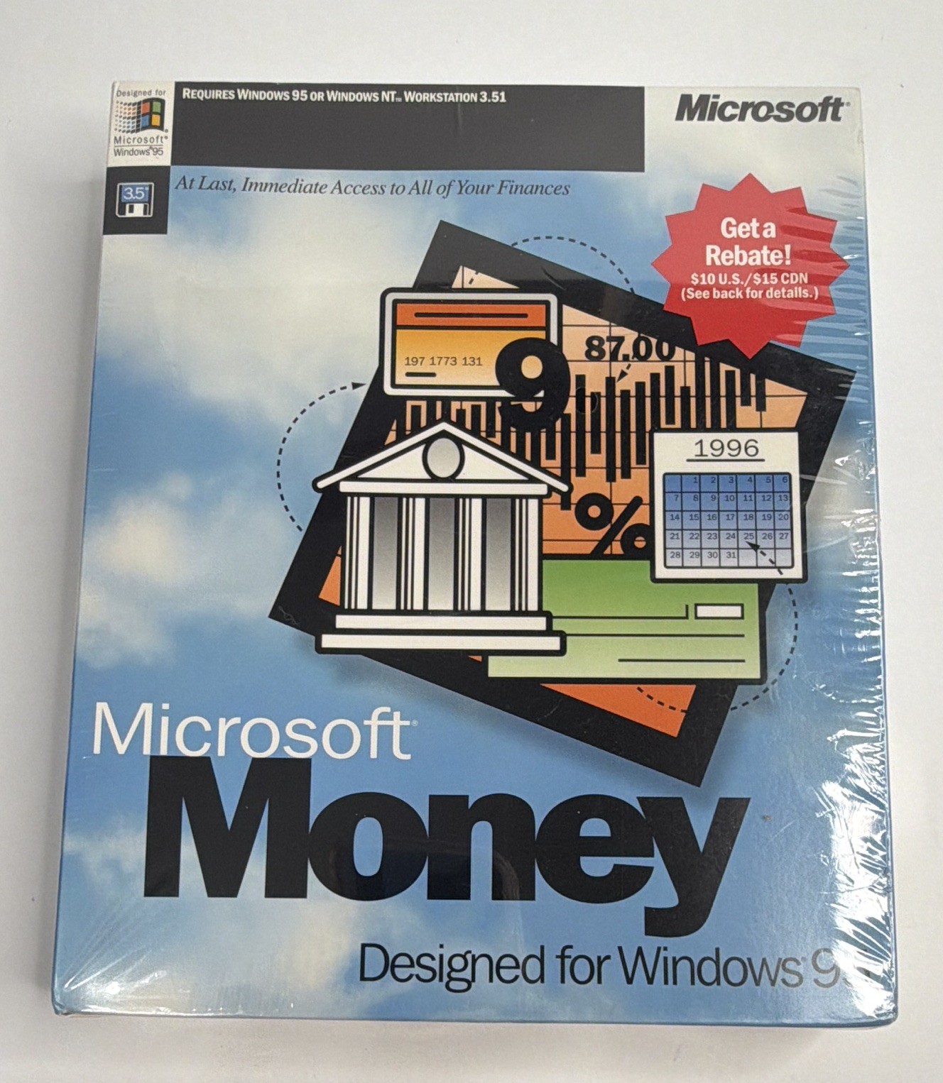 NEW Microsoft Money Windows 1995 Personal Finance in W/ CD, English-MPN 66026