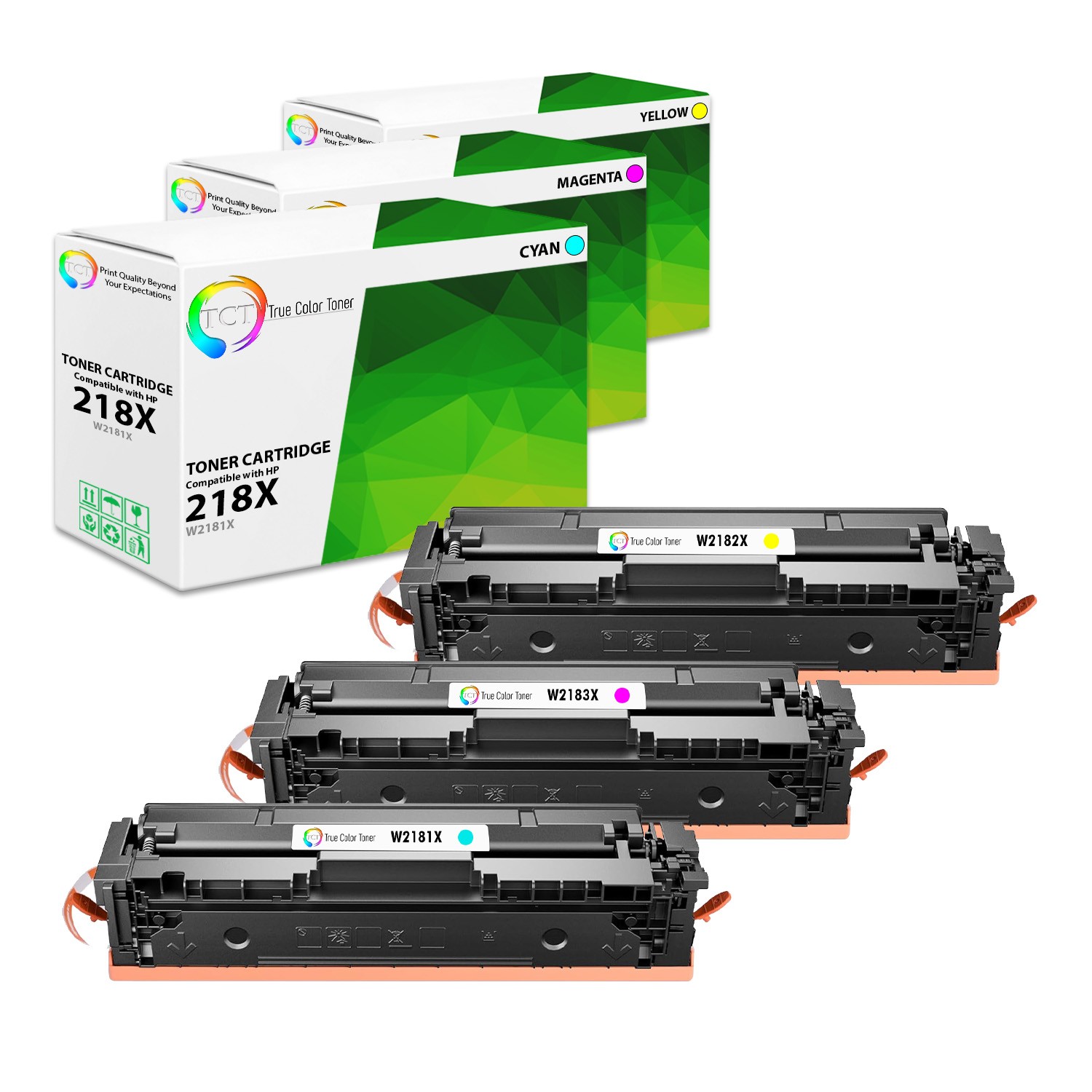 3 Pack TCT Prem 218X CYM HY for Compatible HP LaserJet Pro 3201 Toner WITH CHIP