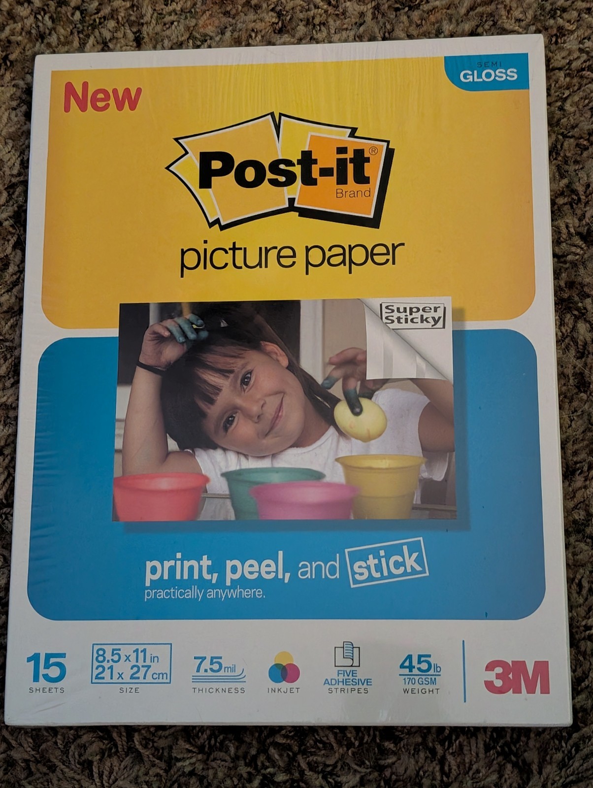 Post It Picture Paper, glossy super sticky, 8.5 x 11, 15 sheets new unopened
