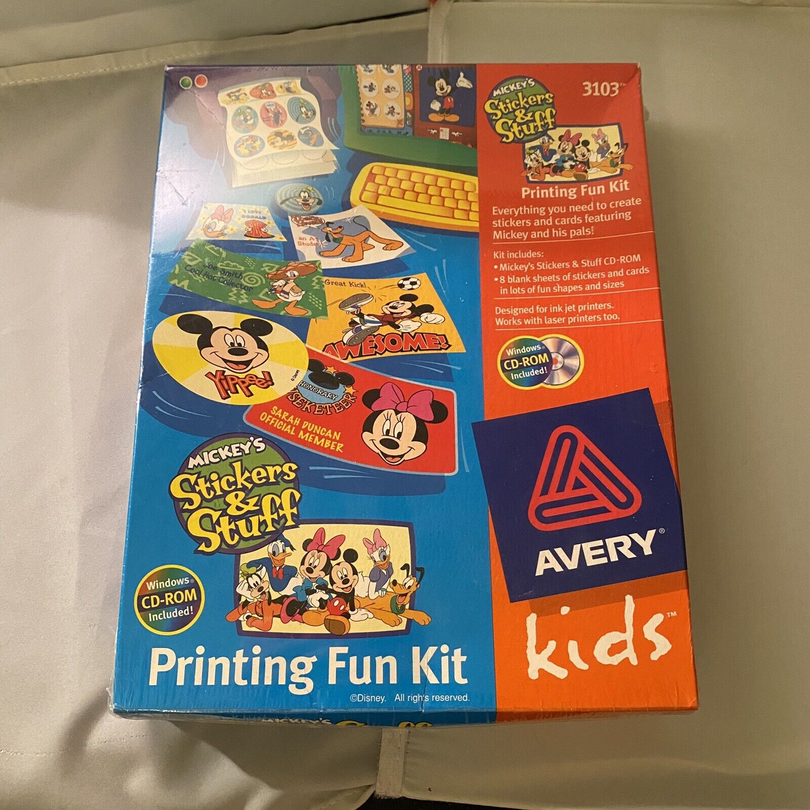 Mickey's Stickers & Stuff, Disney's Printing Fun Kit Avery Kids 3103 NEW SEALED