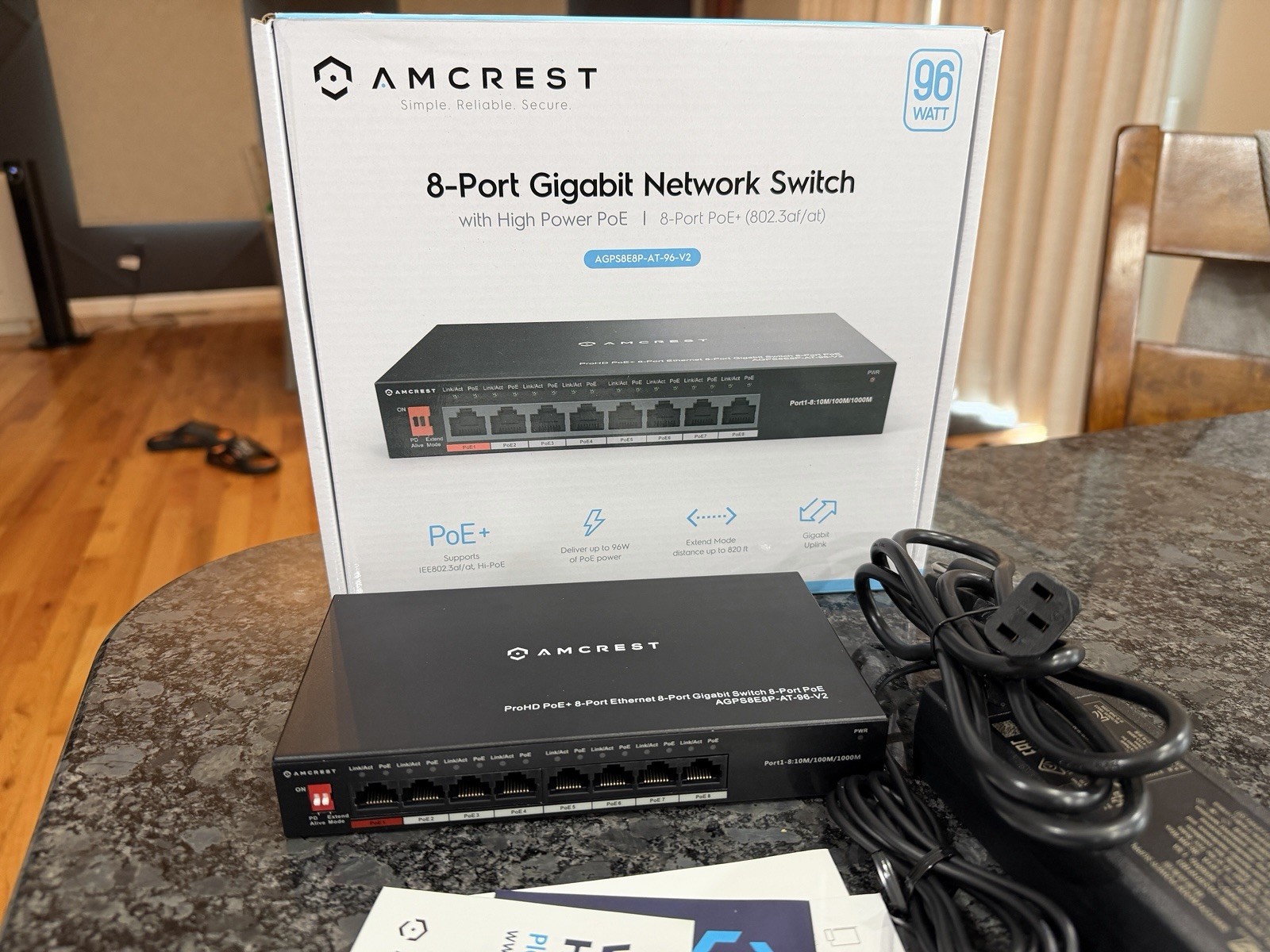 Amcrest AGPS8E8P-AT-96-V2 8-Port Gigabit PoE+ Switch 96W Unmanaged