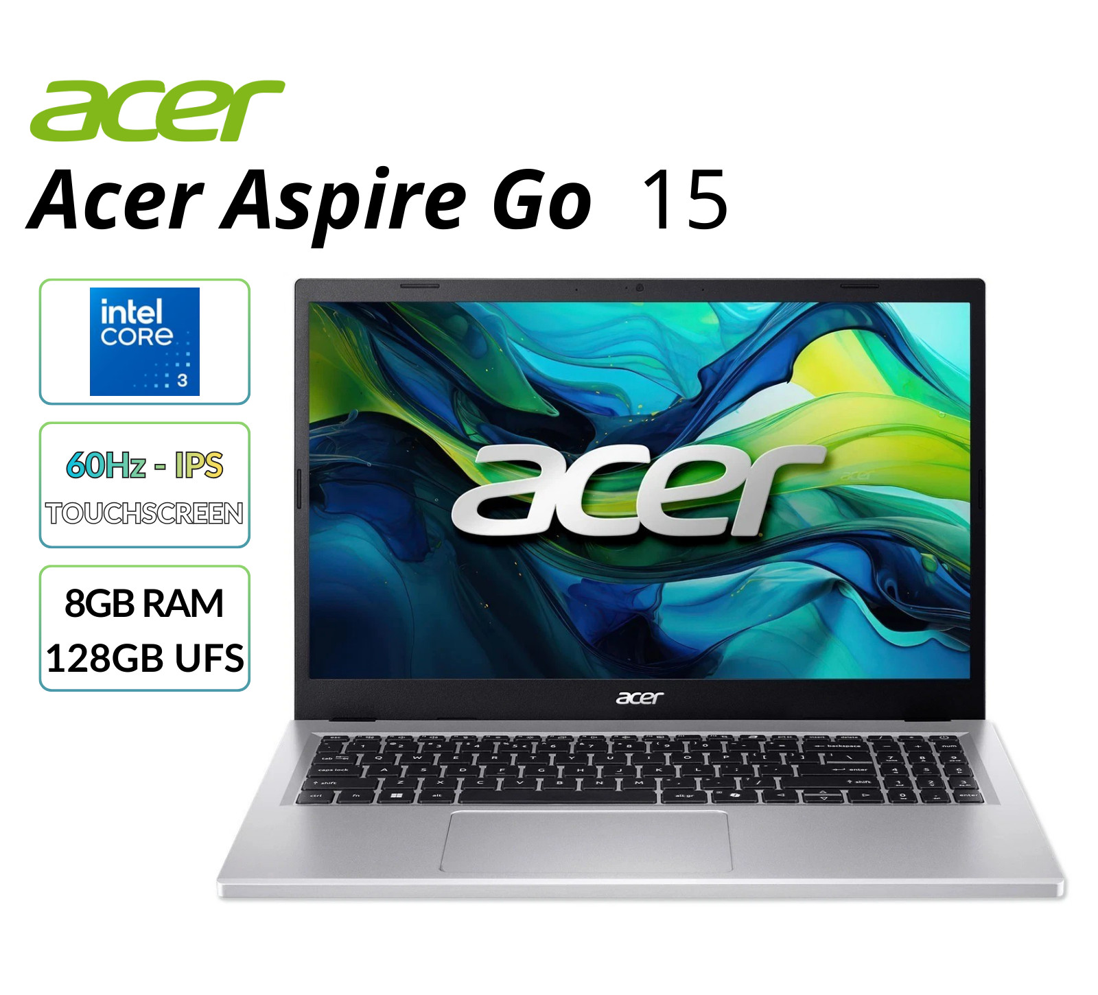 Acer Aspire Go 15 15.6" Touch FHD Core 3 N355 NS 8GB 128GB UFS Win11H New 2026