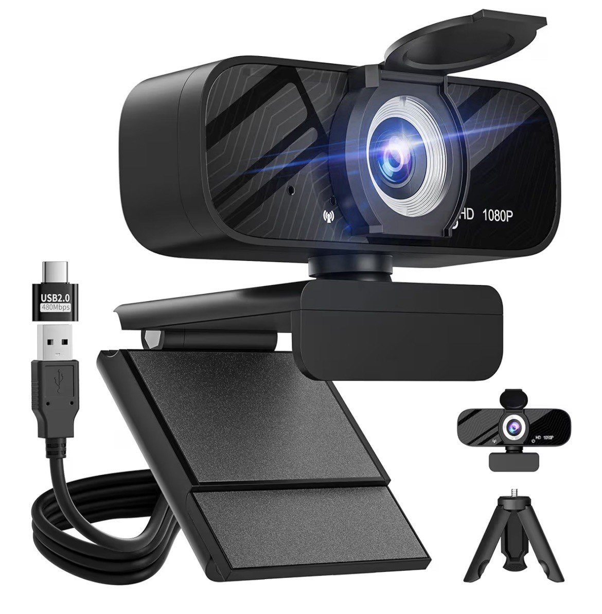 Gohero Cámara web Full HD 1080,color negro, con cubierta de privacidad.