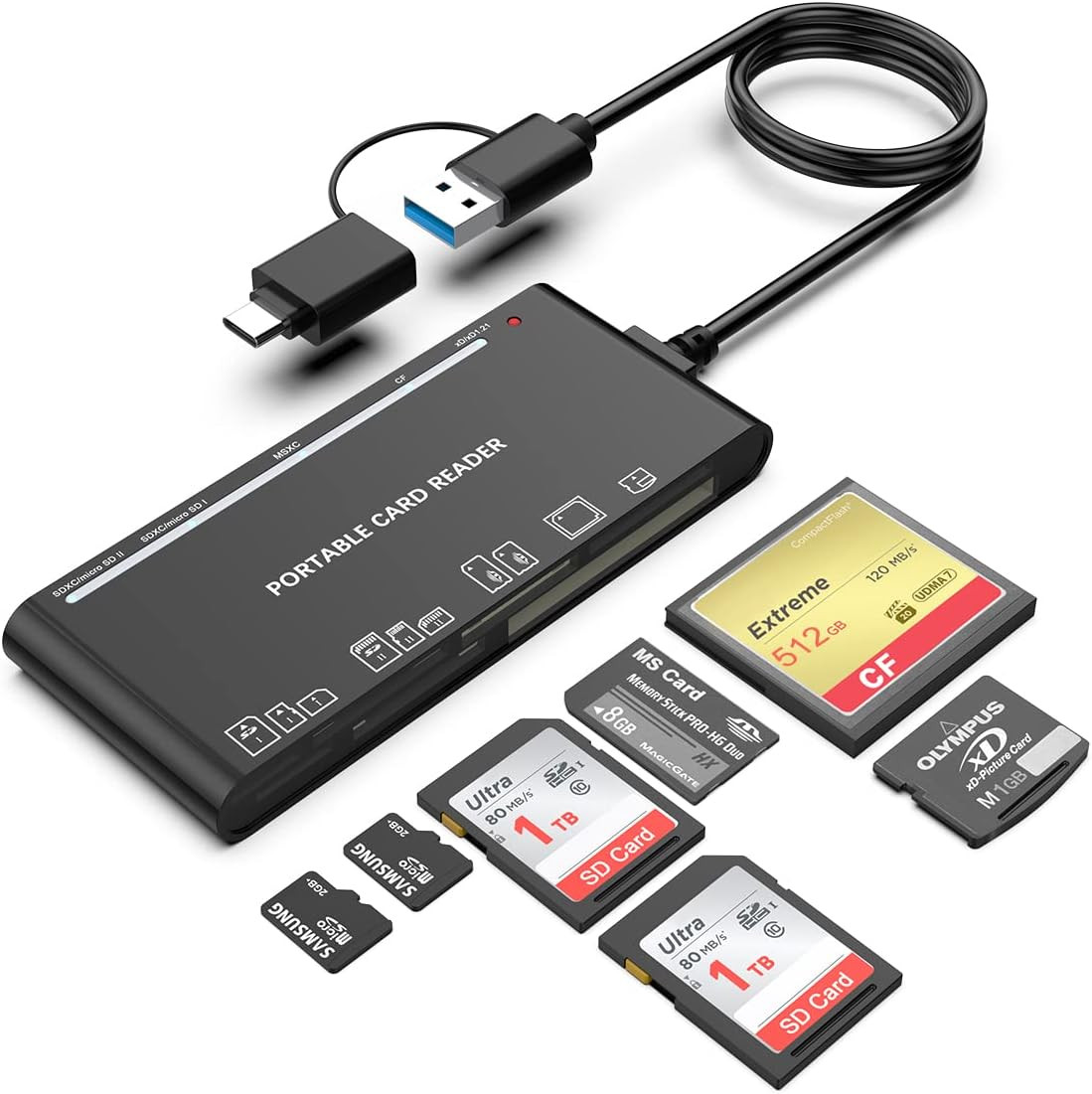 Lector de tarjetas multiple USB C USB 3.0 para tarjetas SD CF Micro SD XD y MS