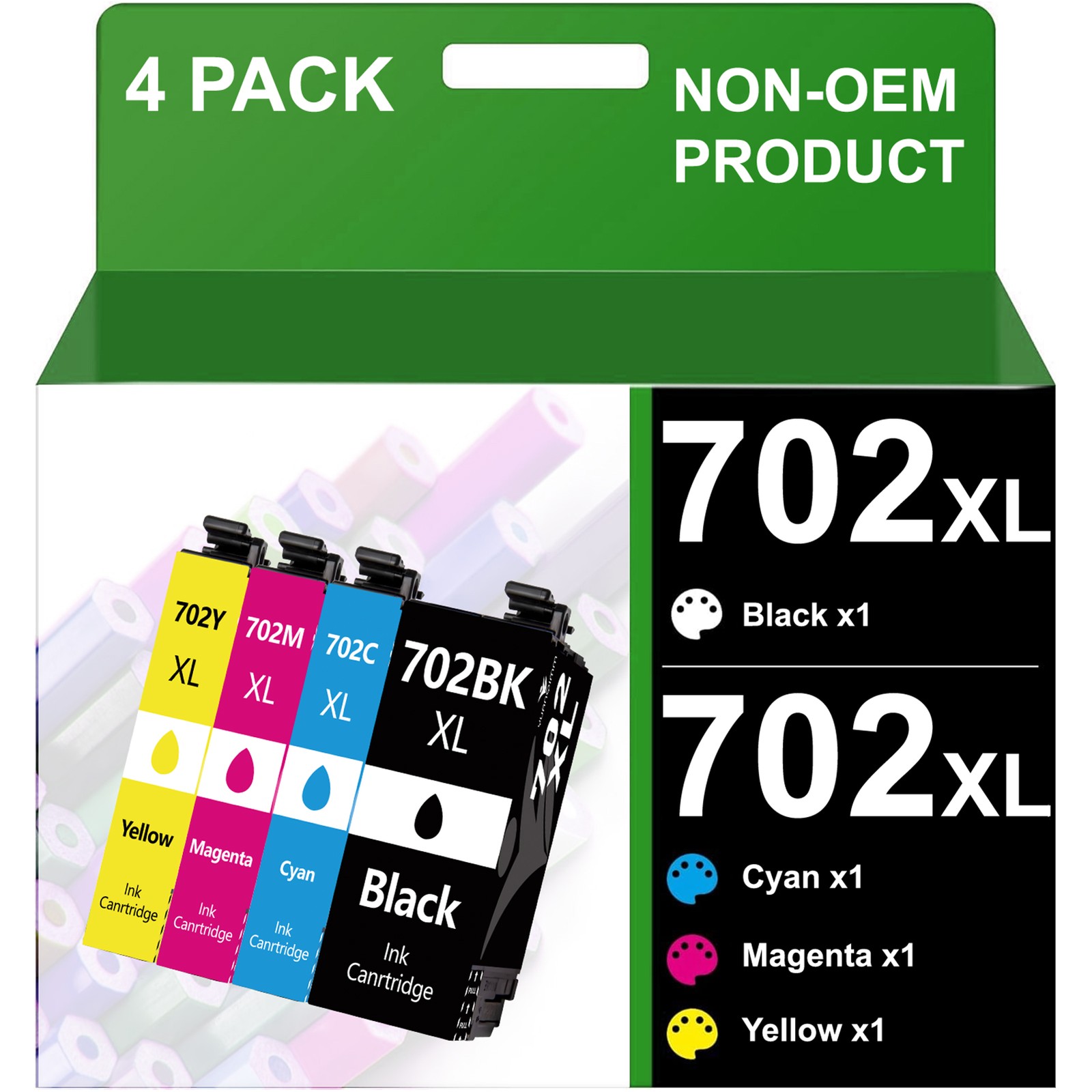 4PK 702XL T702XL Ink Cartridges Compatible With Epson Workforce Pro WF3720/3725
