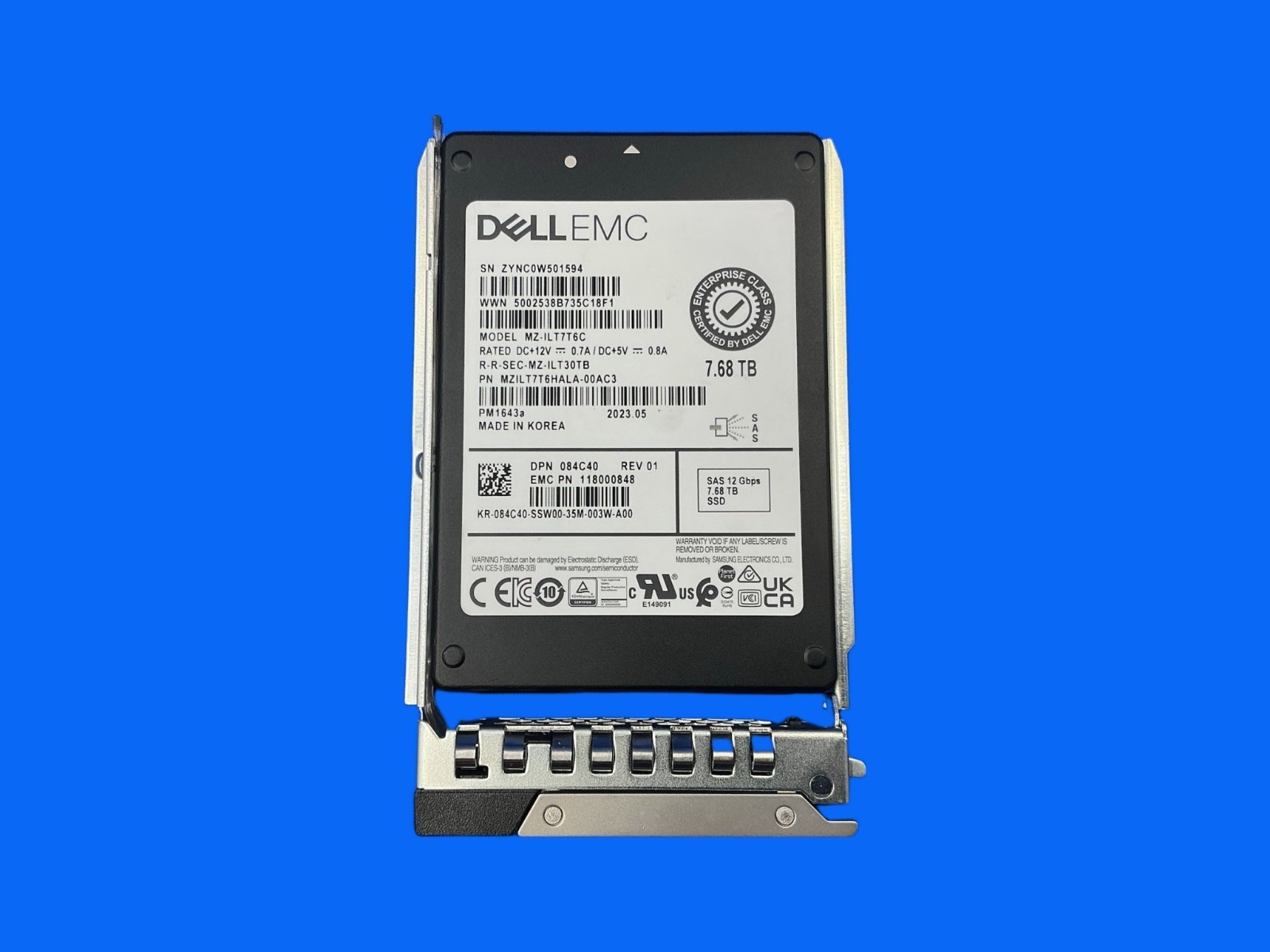 84C40 Dell 7.68TB SAS 12Gbps Read Intensive 2.5" SSD PM1643a MZ-ILT7T6C w/Gen14