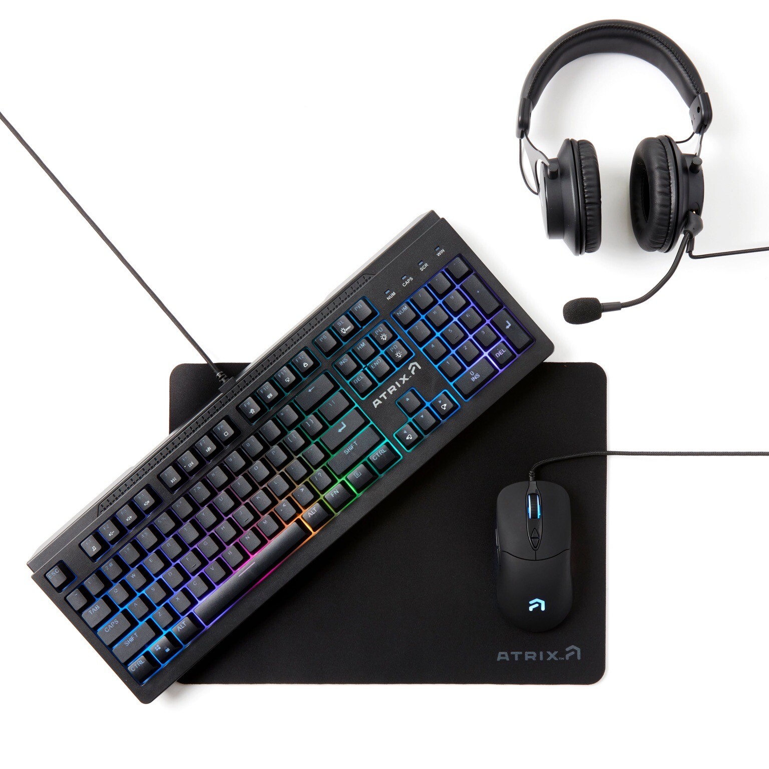 Atrix PC Gaming Bundle, Gaming Mouse, RGB Keyboard, Streamer Headset, Mouse Pad