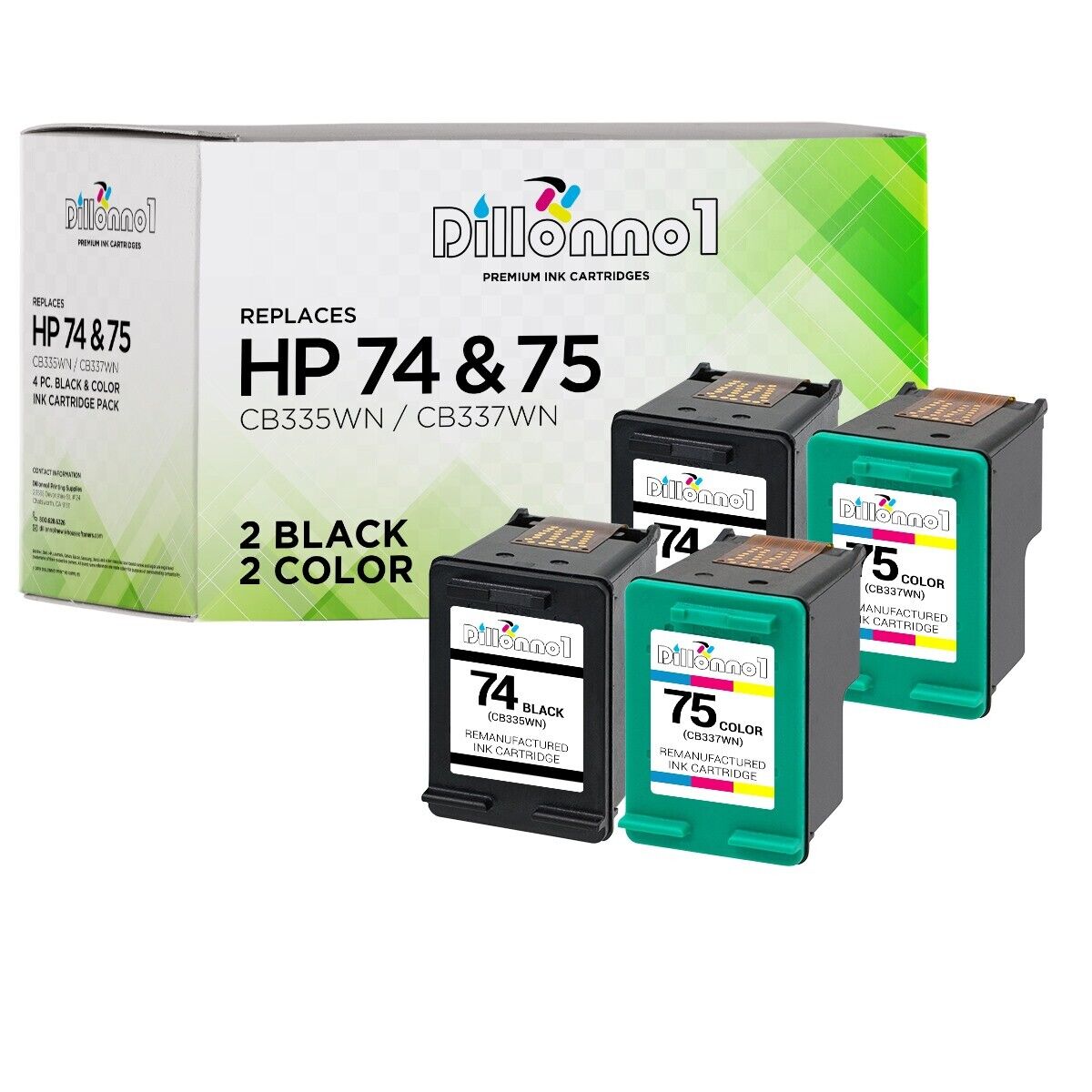 4Pk #74 75 Black/Color Ink for HP Photosmart C4575 C4583 C4588 C5200 C5225 C5240