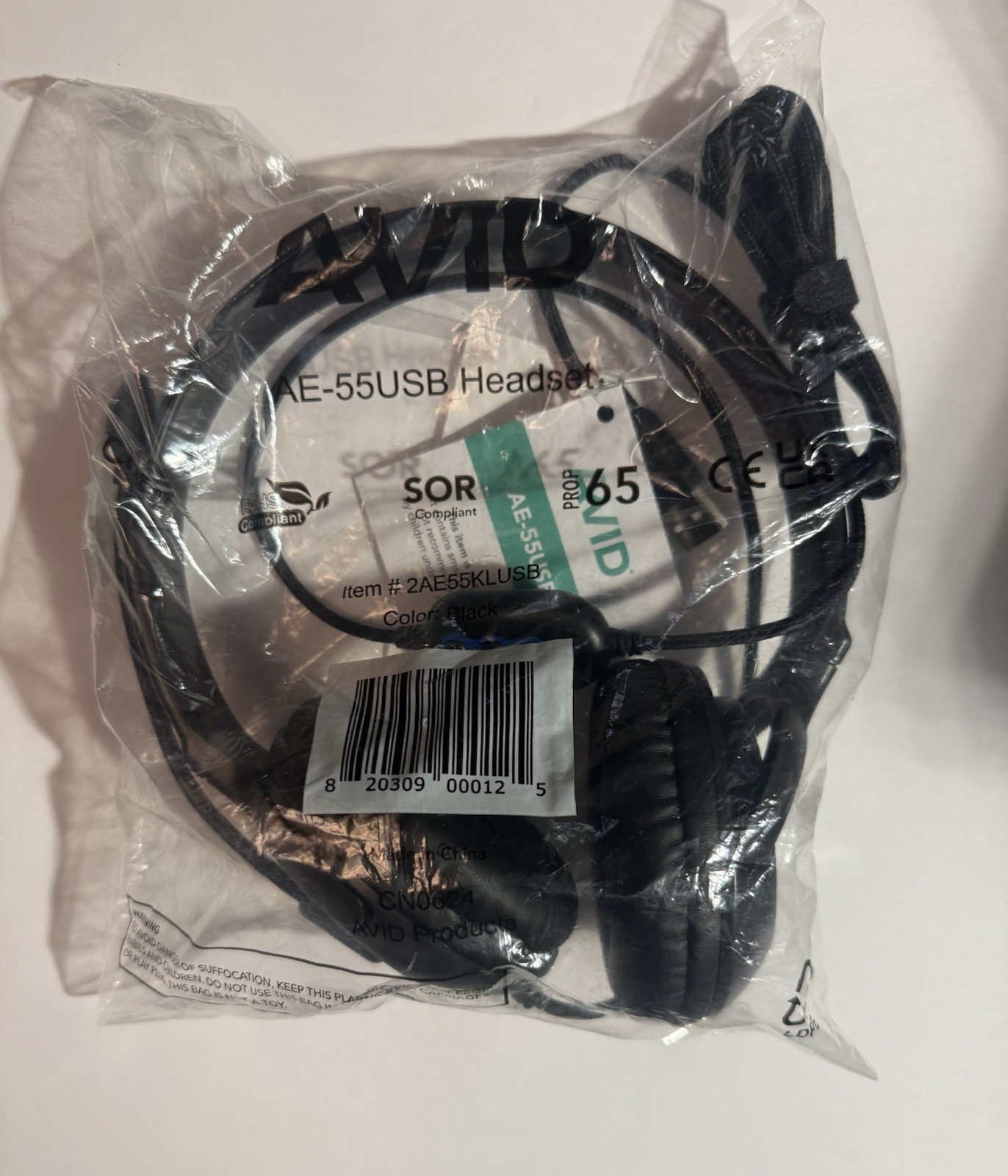 AVID AE-55USB Headset - Black USB Wired Headphones with Microphone, New