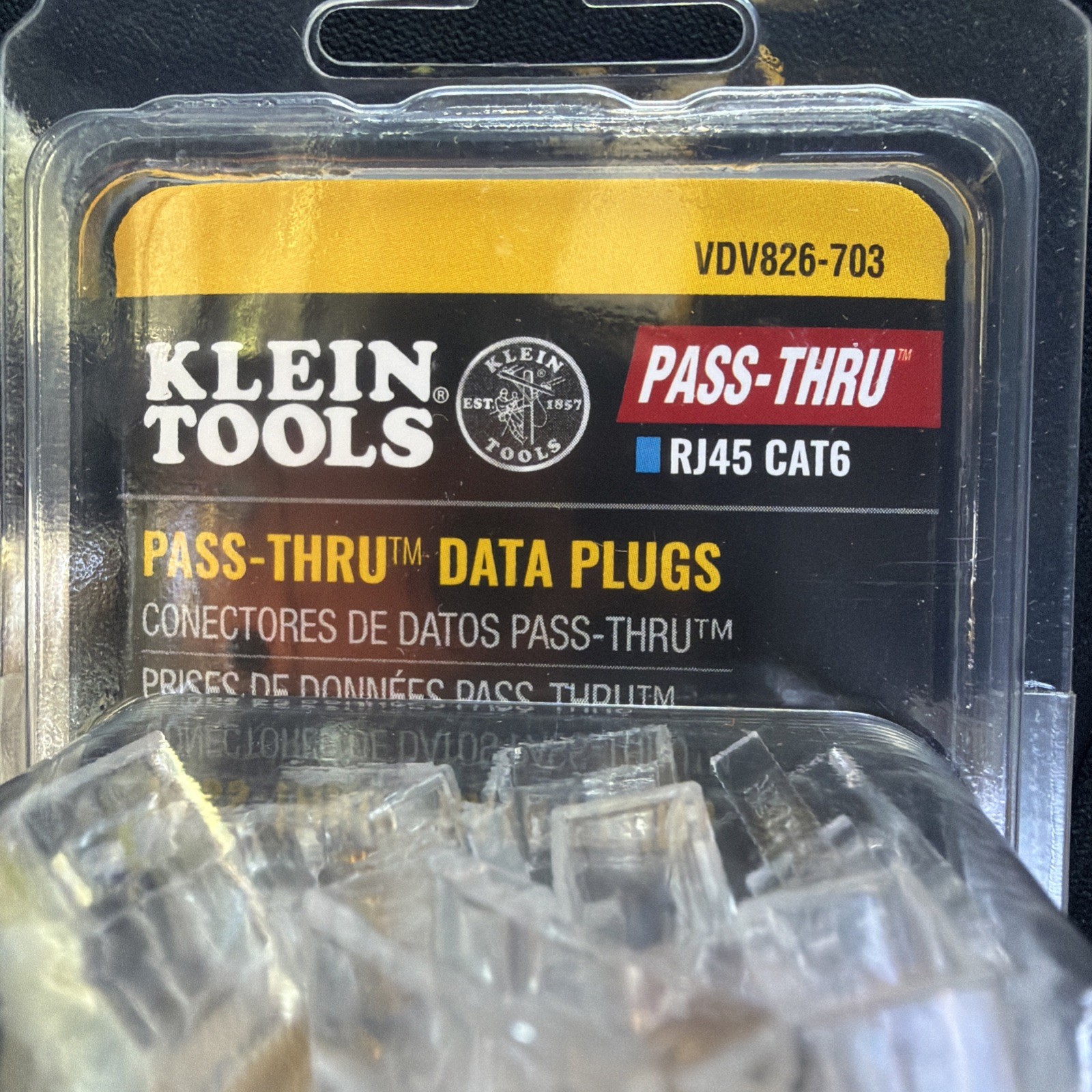 Klein Tools VDV826-703 Pass-Thru Modular Data Plug RJ45 Cat6 50-Pack Connectors